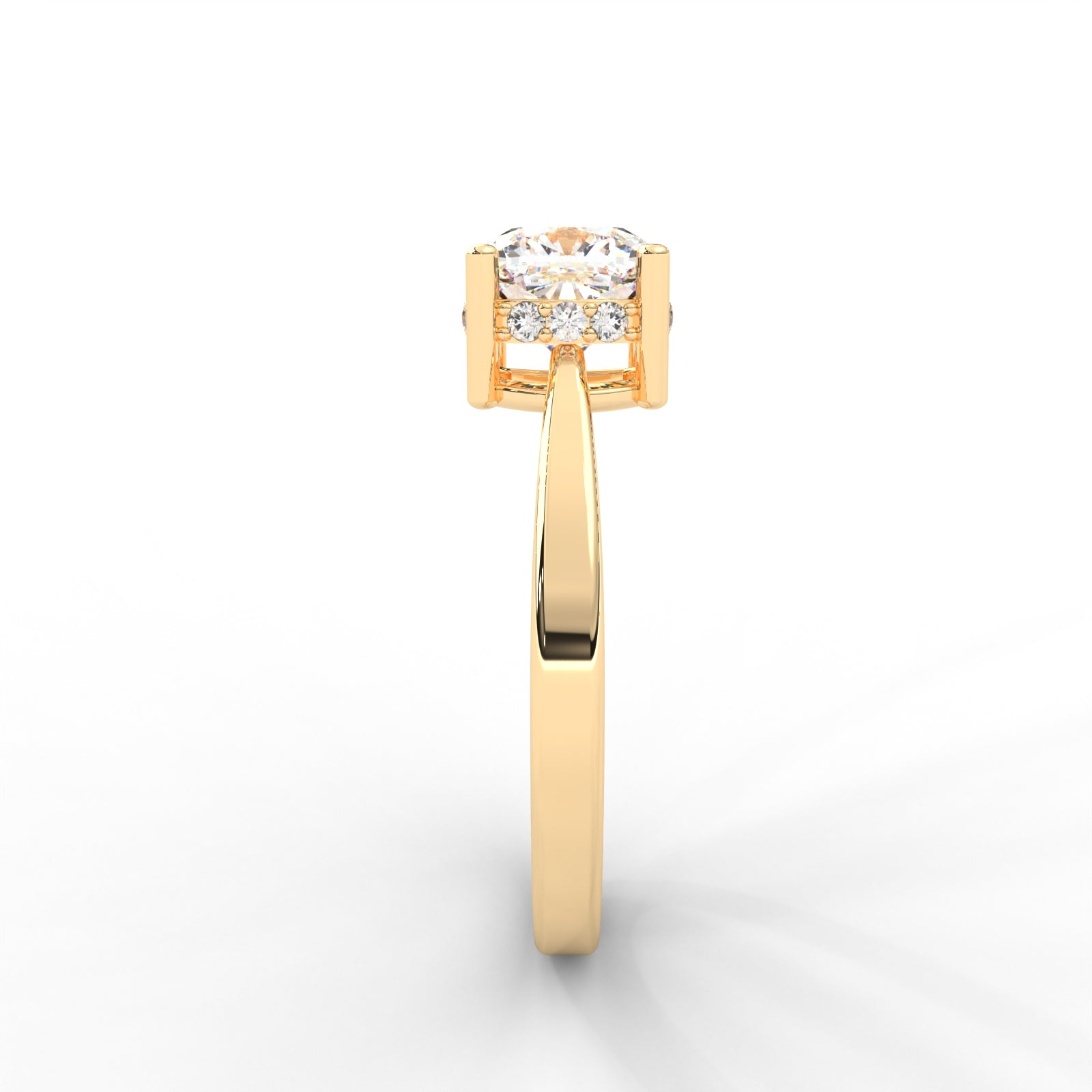 Cushion Moissanite Solitaire with Hidden Accents - 1 CARAT in 14K Yellow Gold Plated