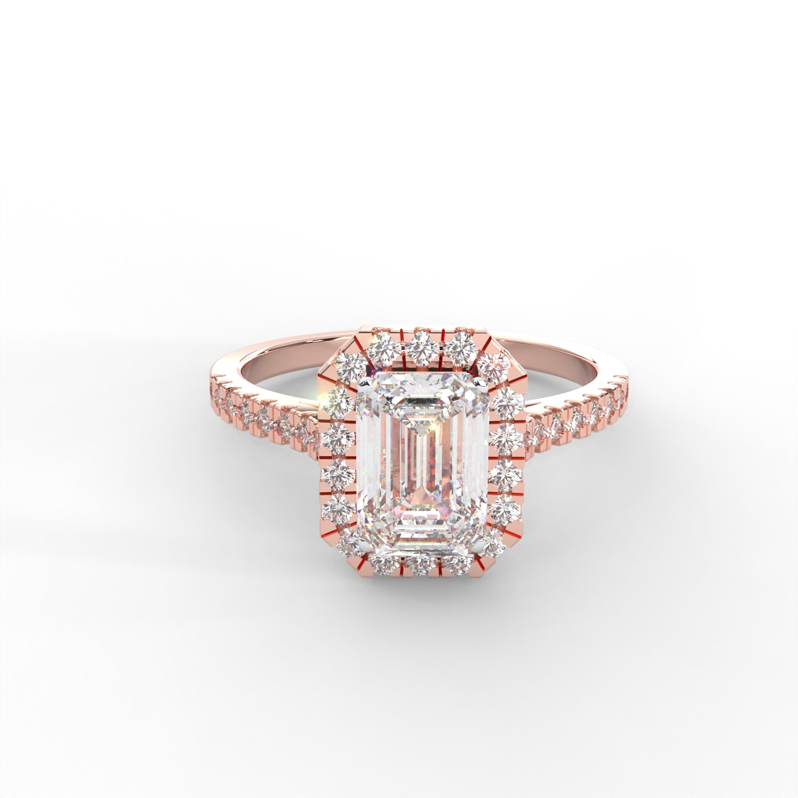 Emerald Moissanite Halo with Side Accents Ring - 1 CARAT in 14K Yellow Gold Plated