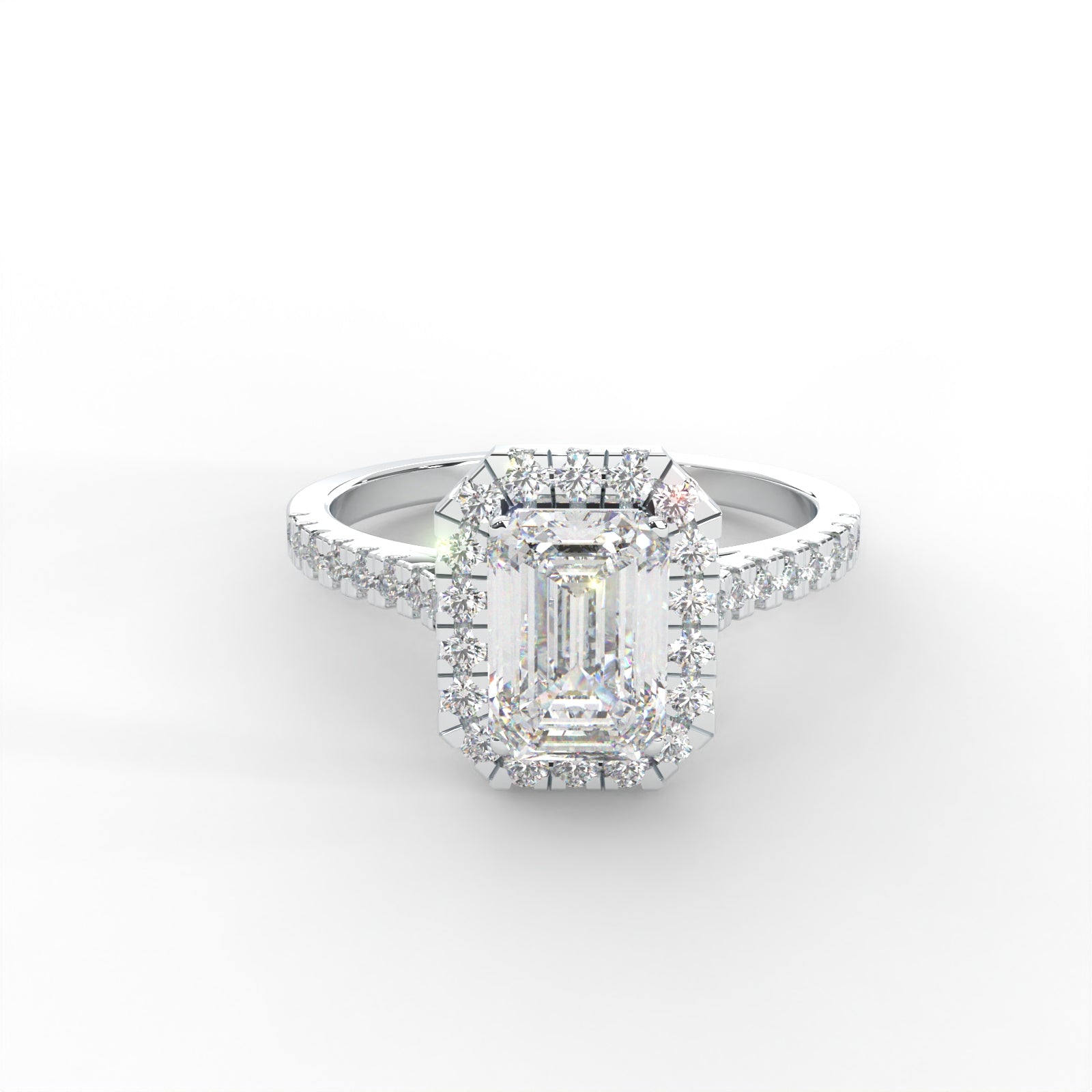 Emerald Moissanite Halo with Side Accents Ring - 1 CARAT in 14K Yellow Gold Plated