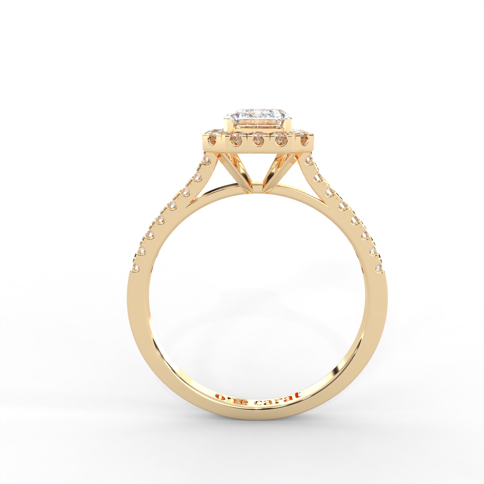 Emerald Moissanite Halo with Side Accents Ring - 1 CARAT in 14K Yellow Gold Plated