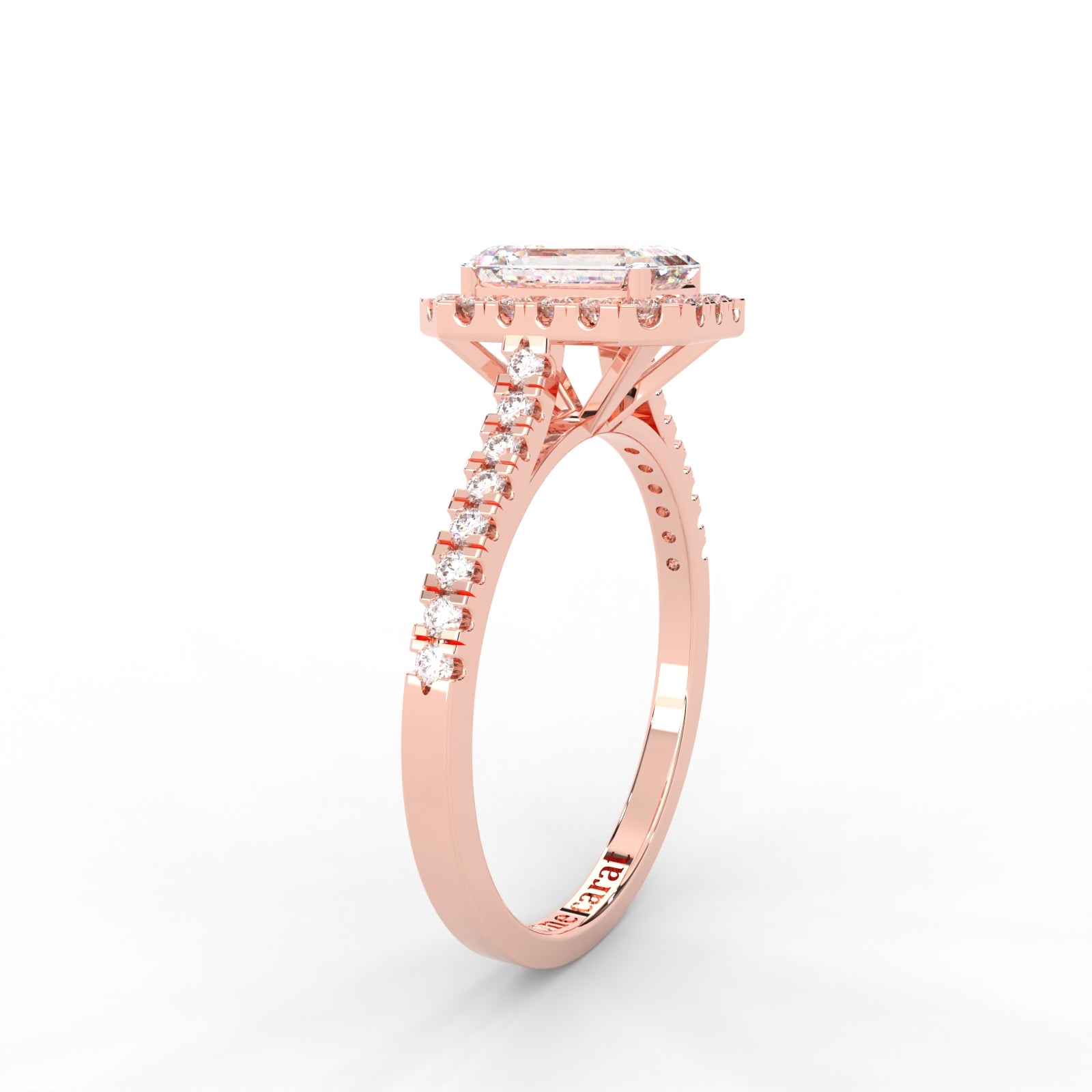 Emerald Moissanite Halo with Side Accents Ring - 1 CARAT in 14K Yellow Gold Plated