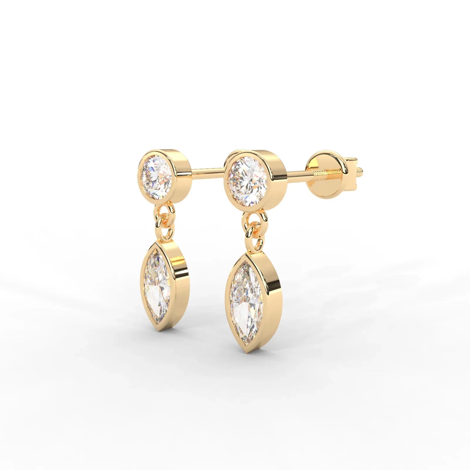 0.66 CARAT Marquise Moissanite Bezel Drop Earrings in 14K Yellow Gold Plated - One Carat