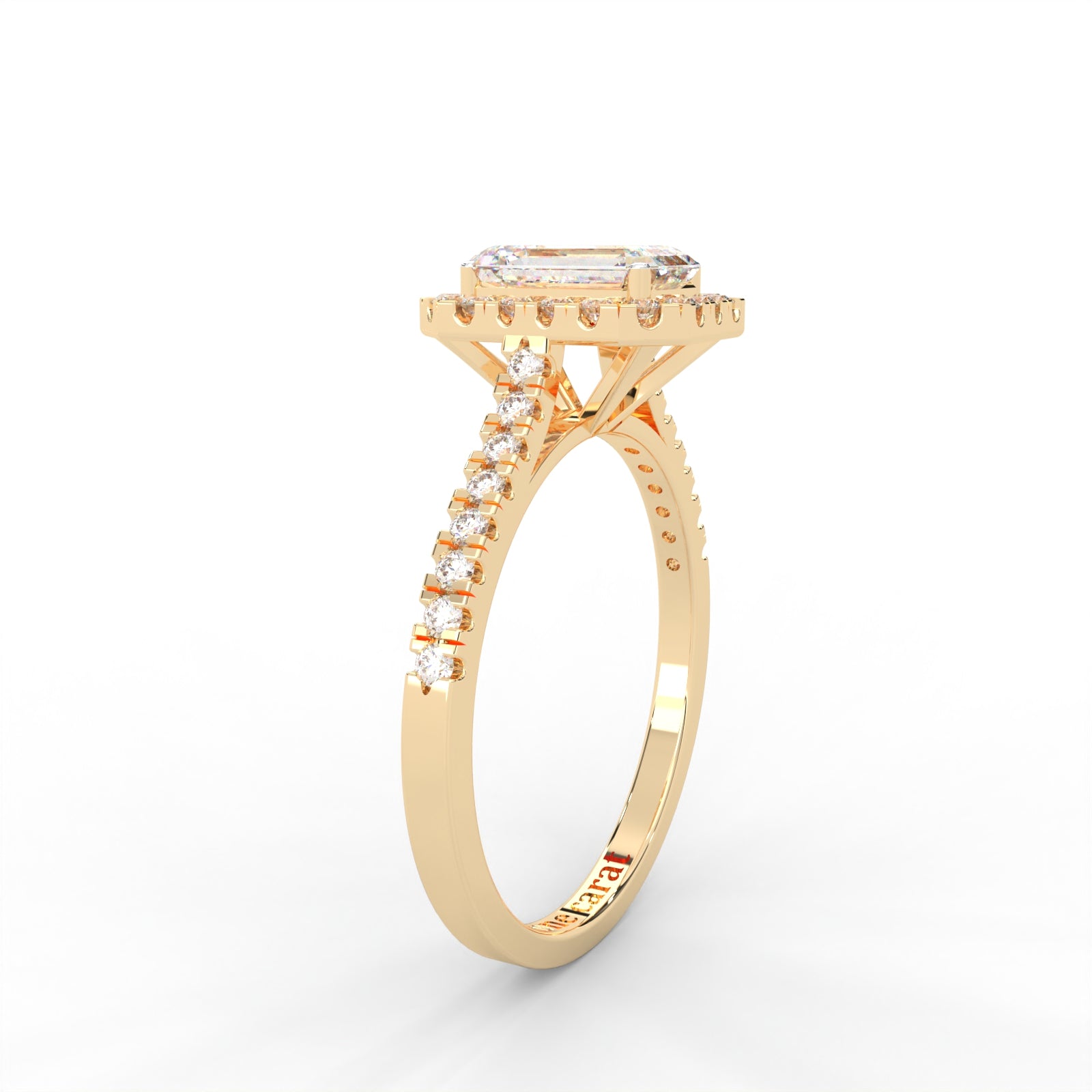 Emerald Moissanite Halo with Side Accents Ring - 1 CARAT in 14K Yellow Gold Plated