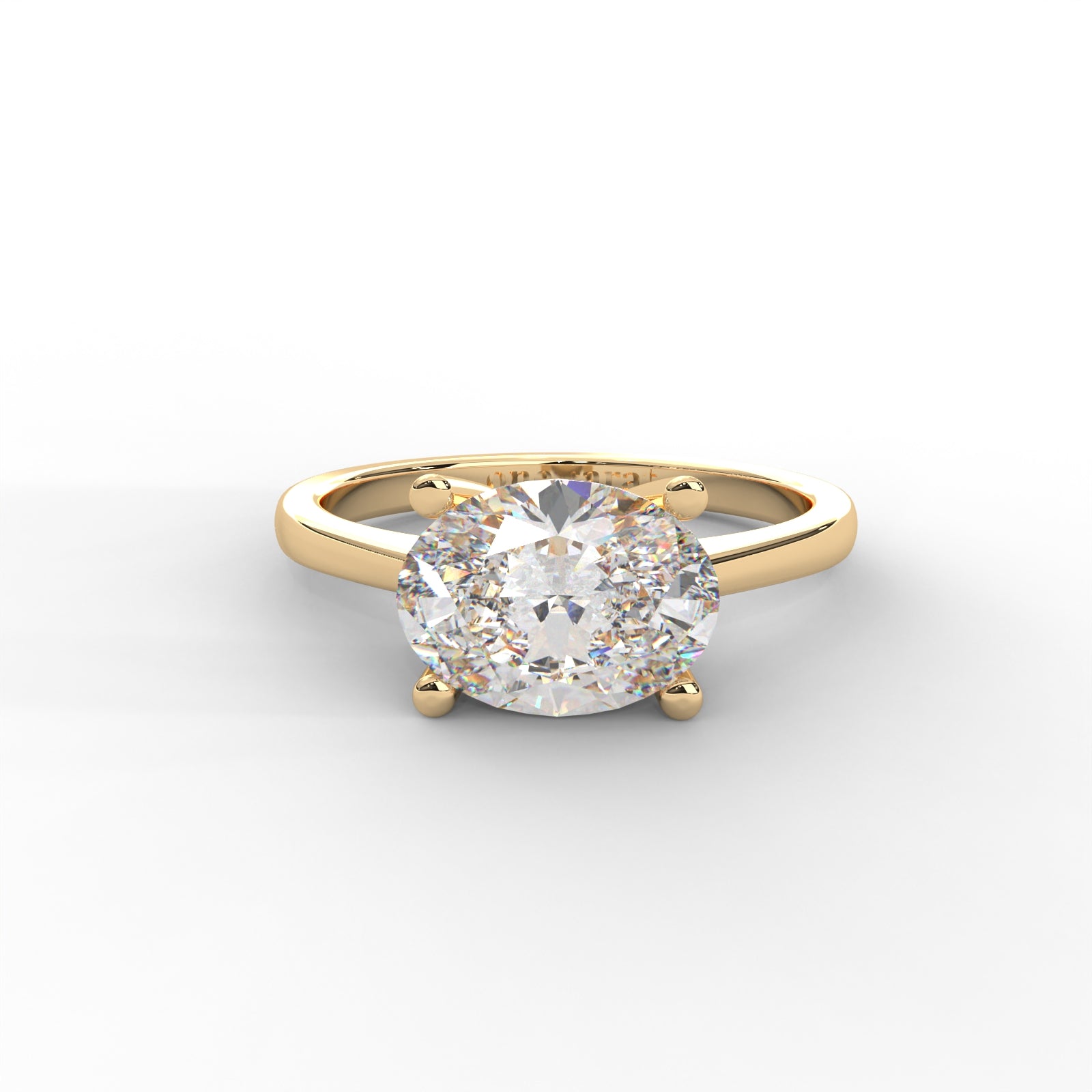 Oval Moissanite East-West Solitaire Ring - 1 CARAT in 14K Yellow Gold Plated