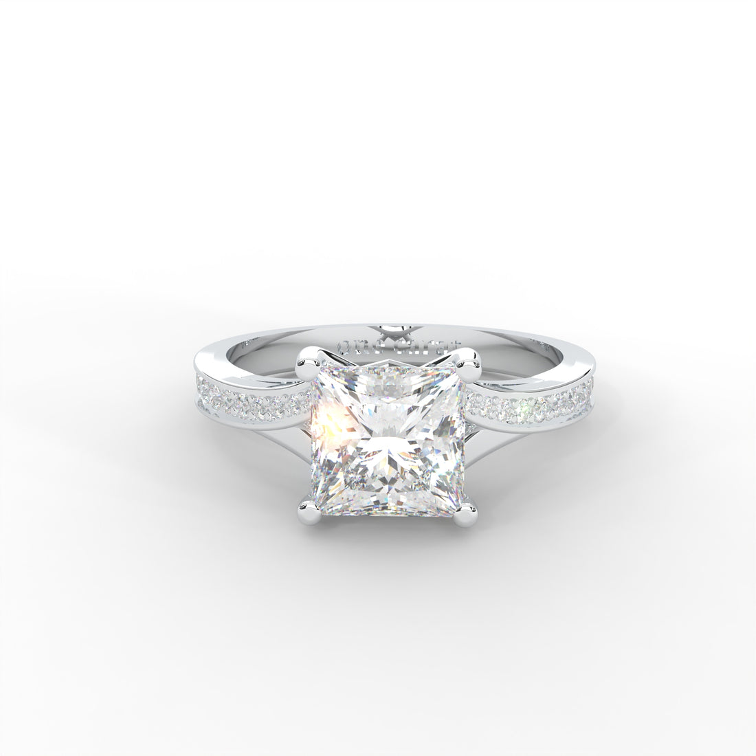 1.03 CARAT Square Moissanite Solitaire with Side Accents Engagement Ring in 14K Yellow Gold Plated