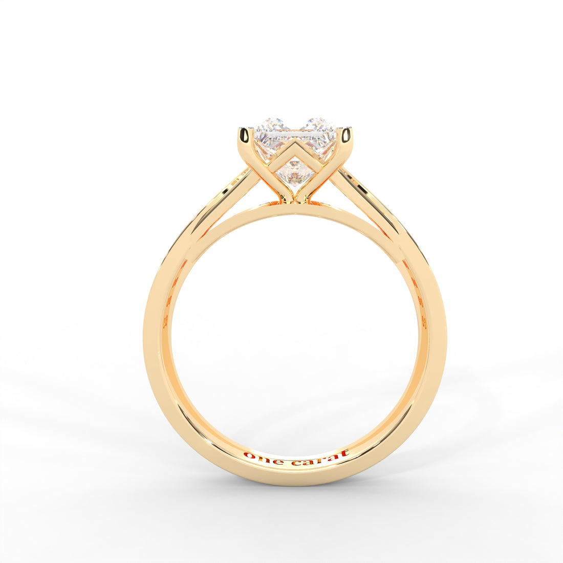 1.03 CARAT Square Moissanite Solitaire with Side Accents Engagement Ring in 14K Yellow Gold Plated