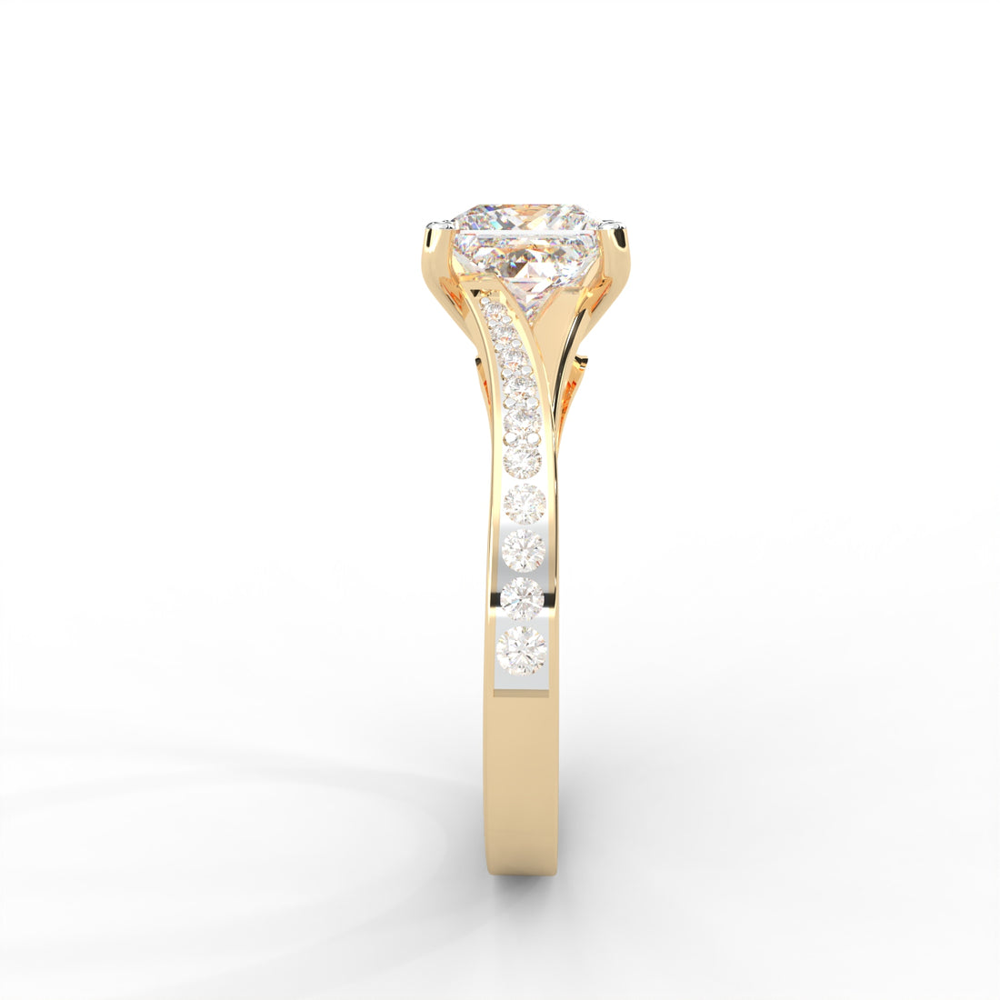 1.03 CARAT Square Moissanite Solitaire with Side Accents Engagement Ring in 14K Yellow Gold Plated