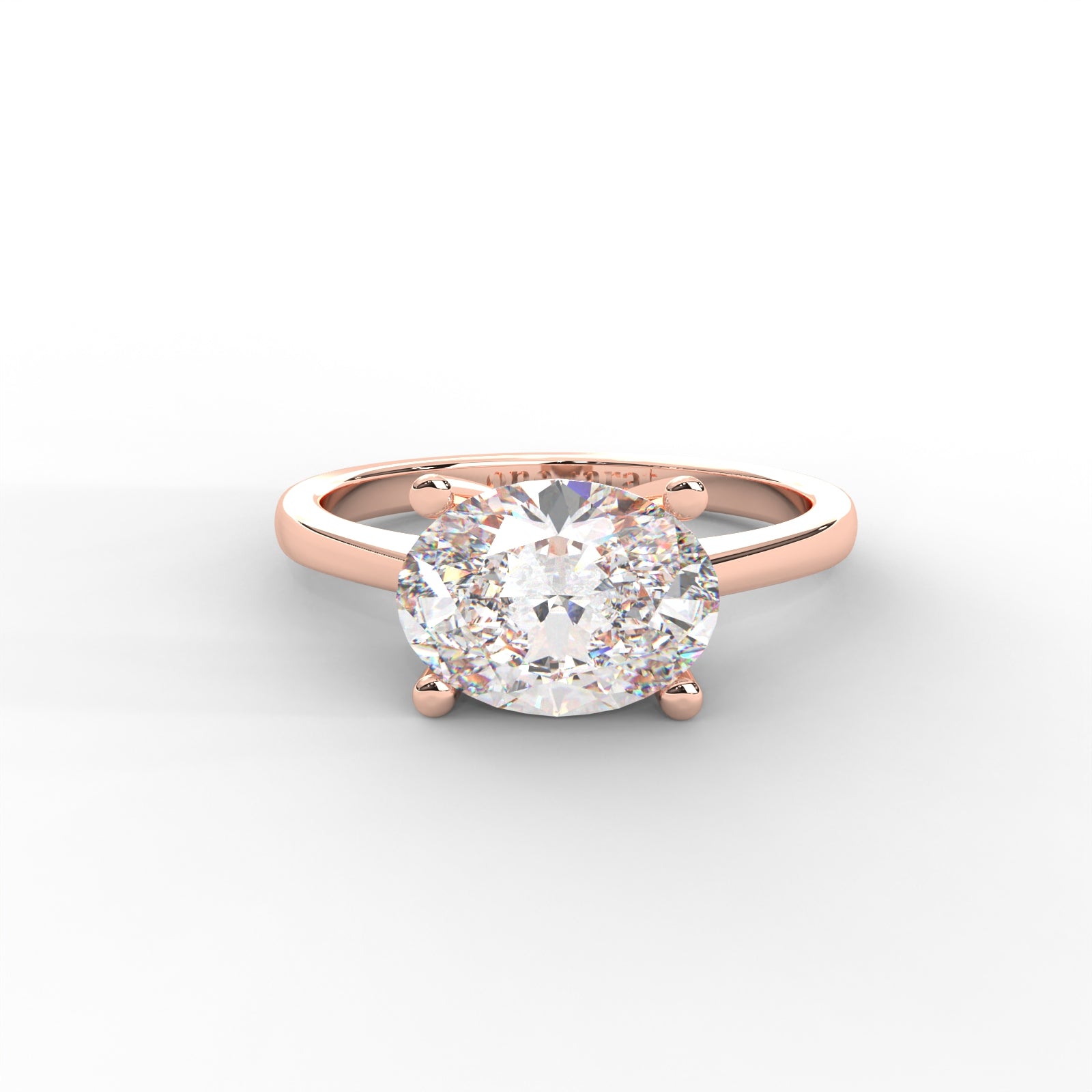 Oval Moissanite East-West Solitaire Ring - 1 CARAT in 14K Yellow Gold Plated