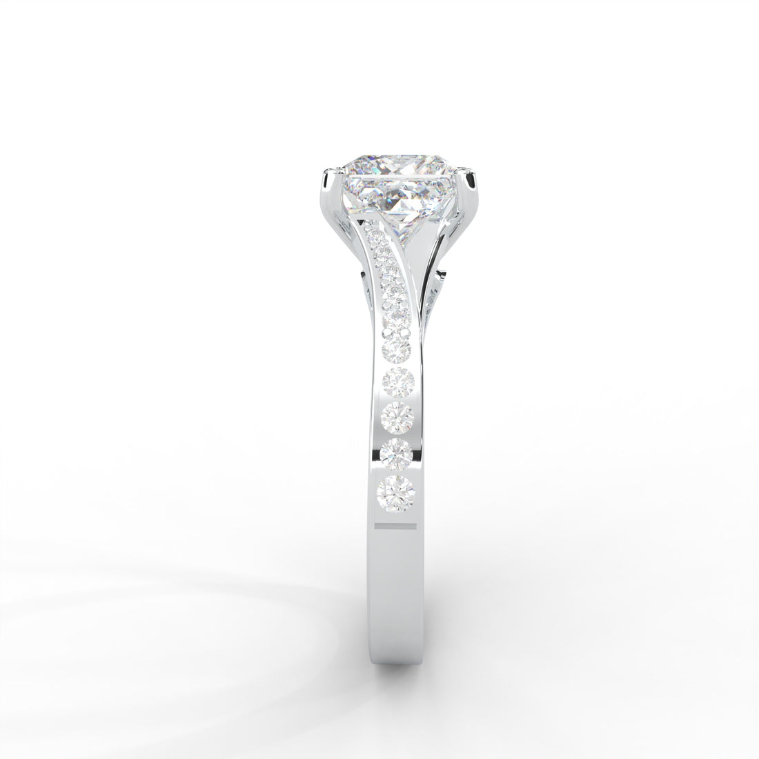 1.03 CARAT Square Moissanite Solitaire with Side Accents Engagement Ring in 14K Yellow Gold Plated