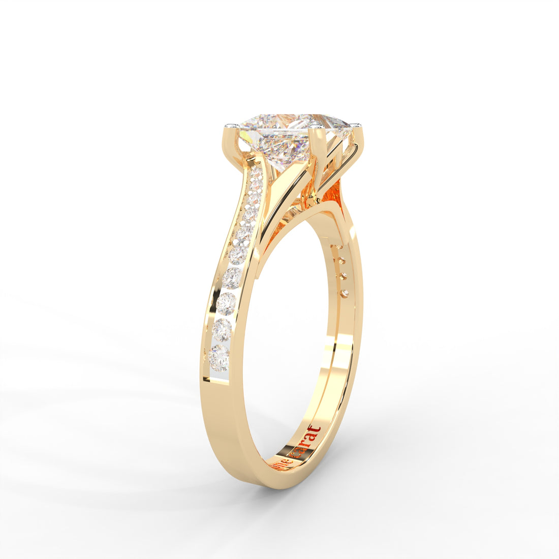 1.03 CARAT Square Moissanite Solitaire with Side Accents Engagement Ring in 14K Yellow Gold Plated