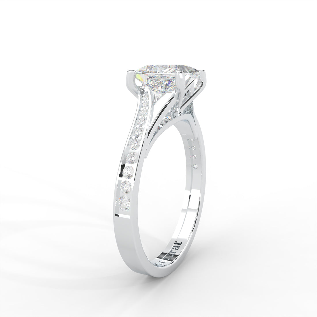 1.03 CARAT Square Moissanite Solitaire with Side Accents Engagement Ring in 14K Yellow Gold Plated
