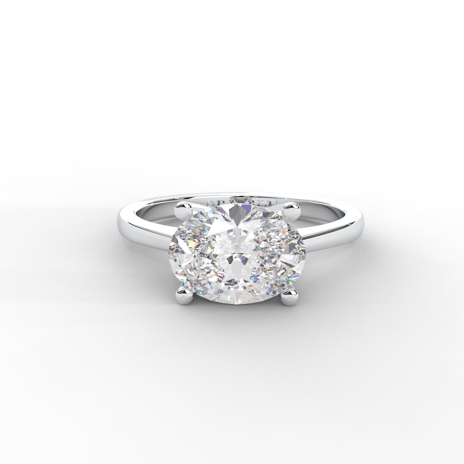 Oval Moissanite East-West Solitaire Ring - 1 CARAT in 14K Yellow Gold Plated