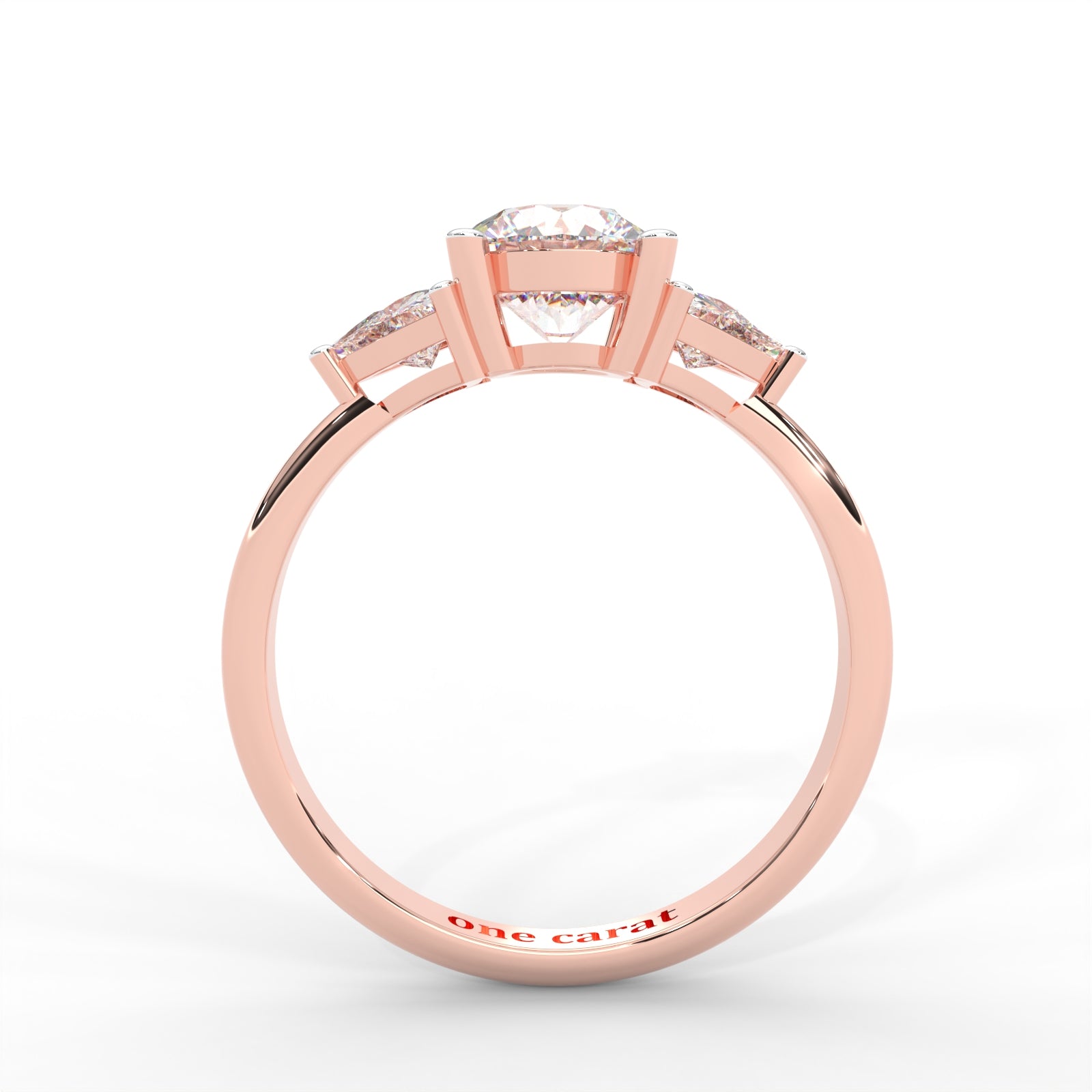 1 CARAT Round Moissanite Signature Hearts & Arrows Round Three Stone Ring in 14K Yellow Gold Plated