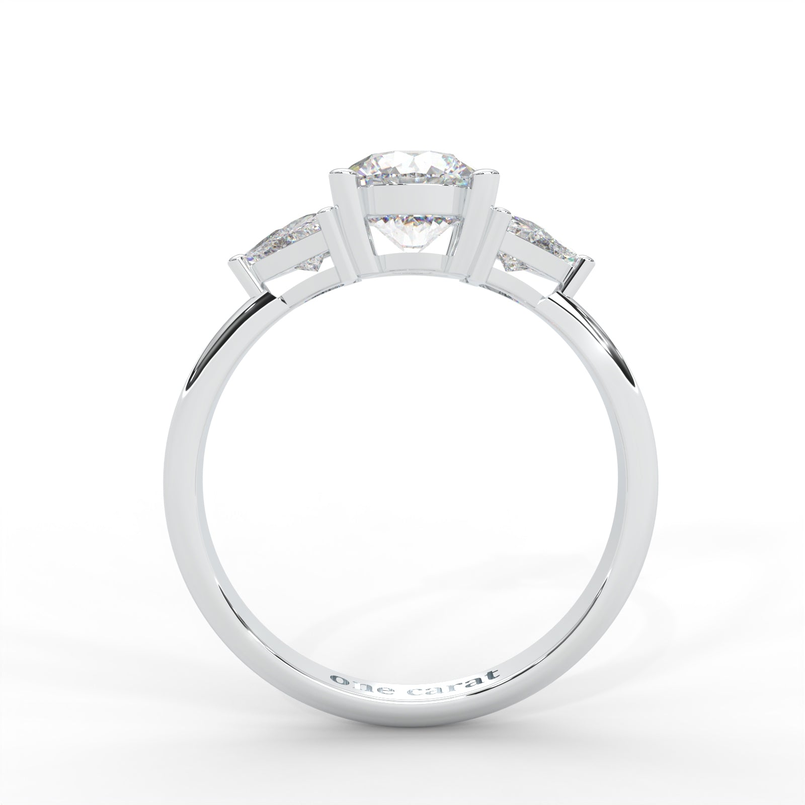 1 CARAT Round Moissanite Signature Hearts & Arrows Round Three Stone Ring in 14K Yellow Gold Plated