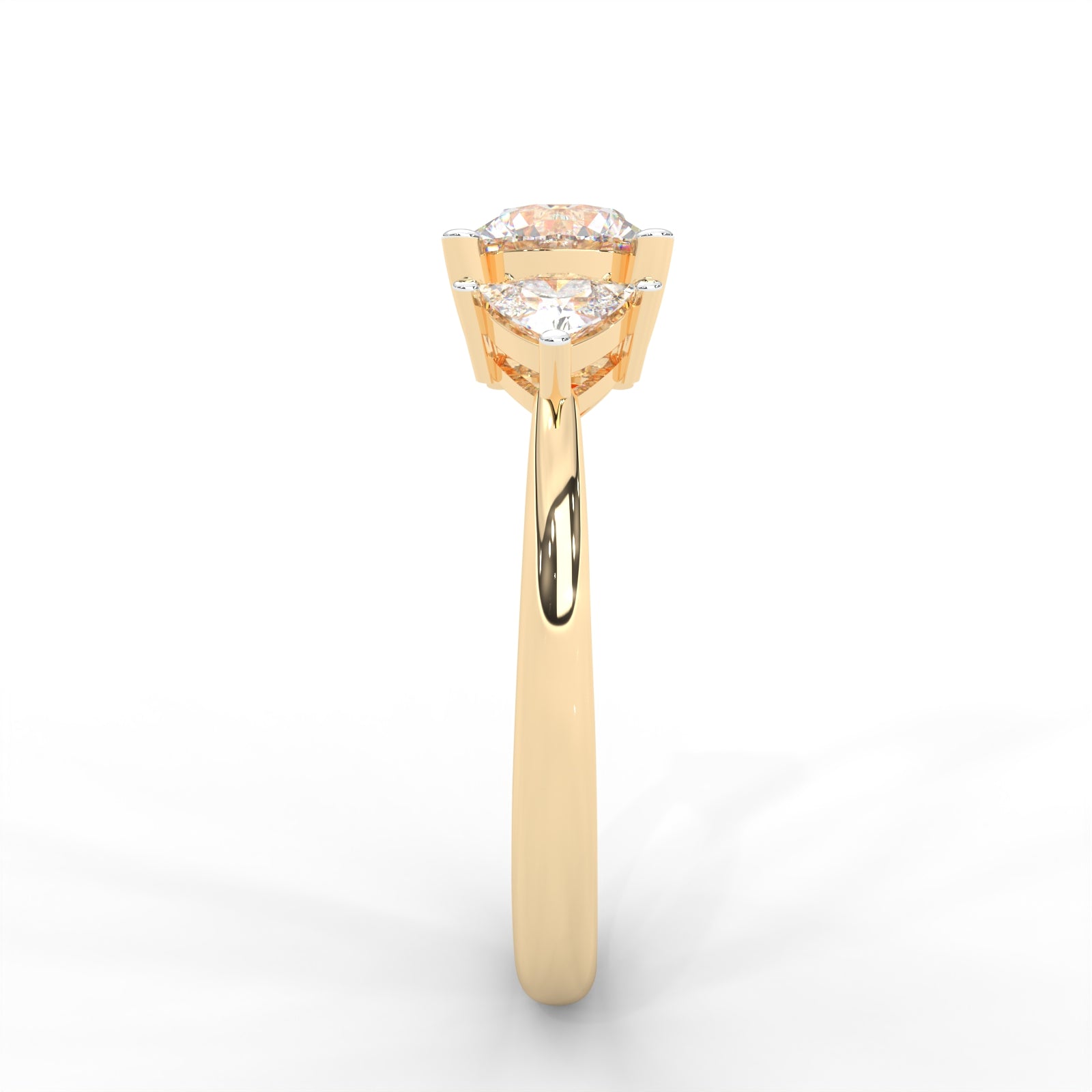 1 CARAT Round Moissanite Signature Hearts & Arrows Round Three Stone Ring in 14K Yellow Gold Plated