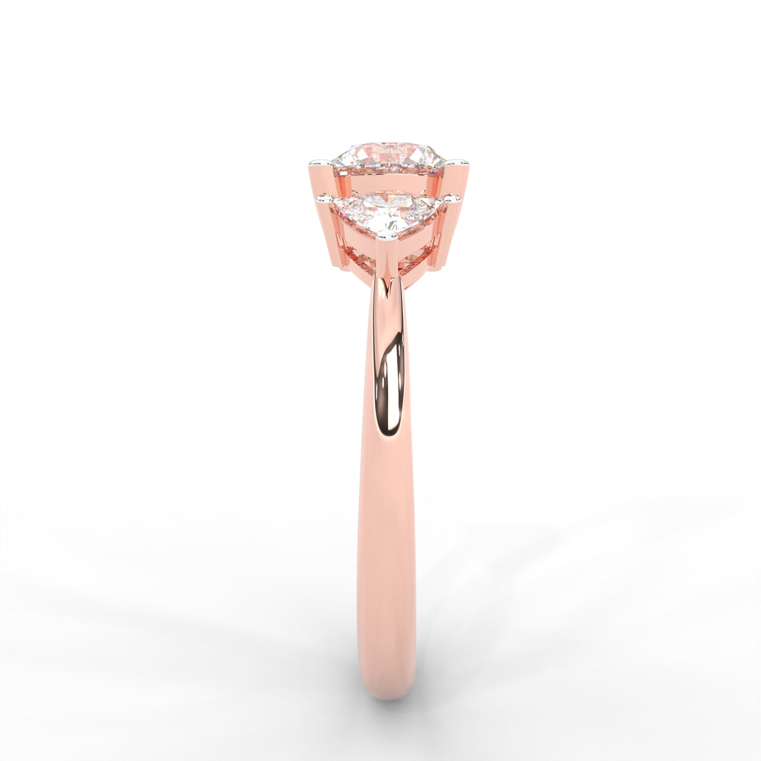 1 CARAT Round Moissanite Signature Hearts & Arrows Round Three Stone Ring in 14K Yellow Gold Plated
