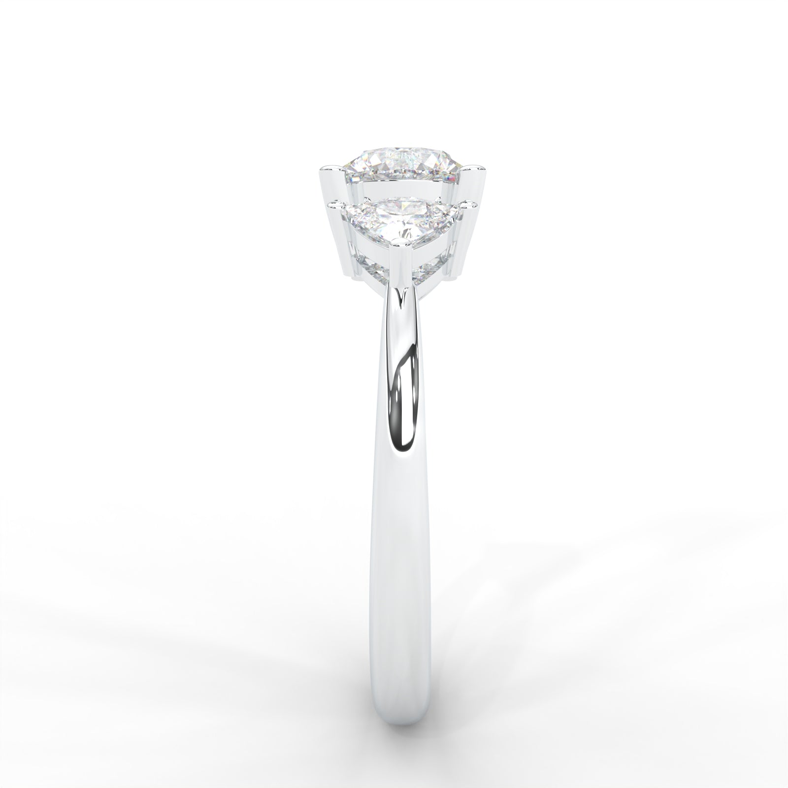 1 CARAT Round Moissanite Signature Hearts & Arrows Round Three Stone Ring in 14K Yellow Gold Plated