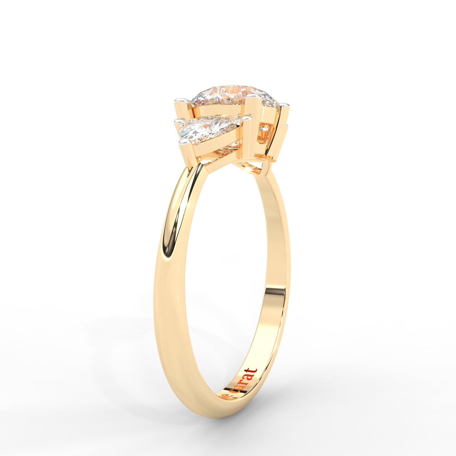 1 CARAT Round Moissanite Signature Hearts & Arrows Round Three Stone Ring in 14K Yellow Gold Plated