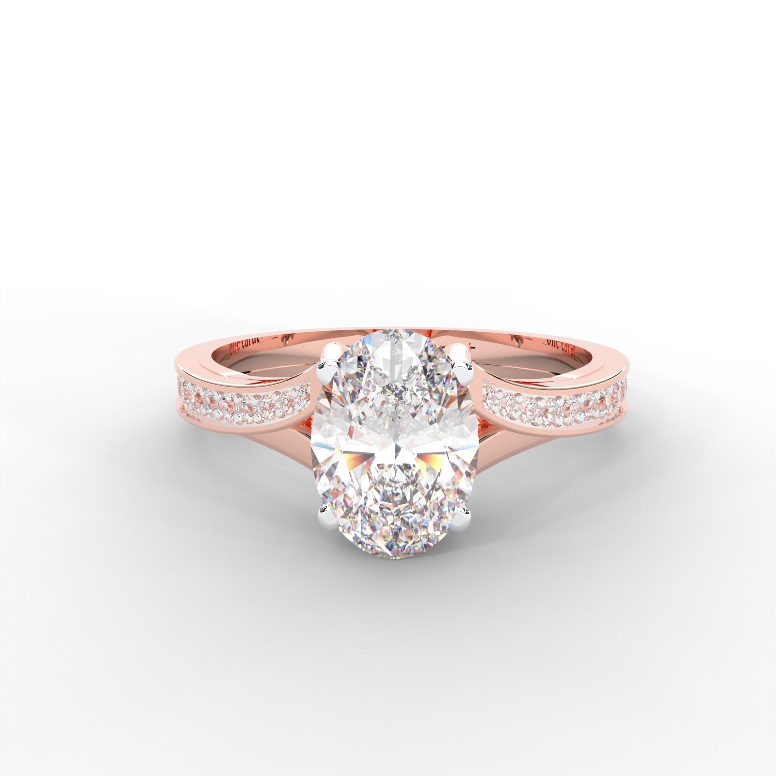 1.03 CARAT Oval Moissanite Solitaire with Side Accents Engagement Ring in 14K White Gold Plated