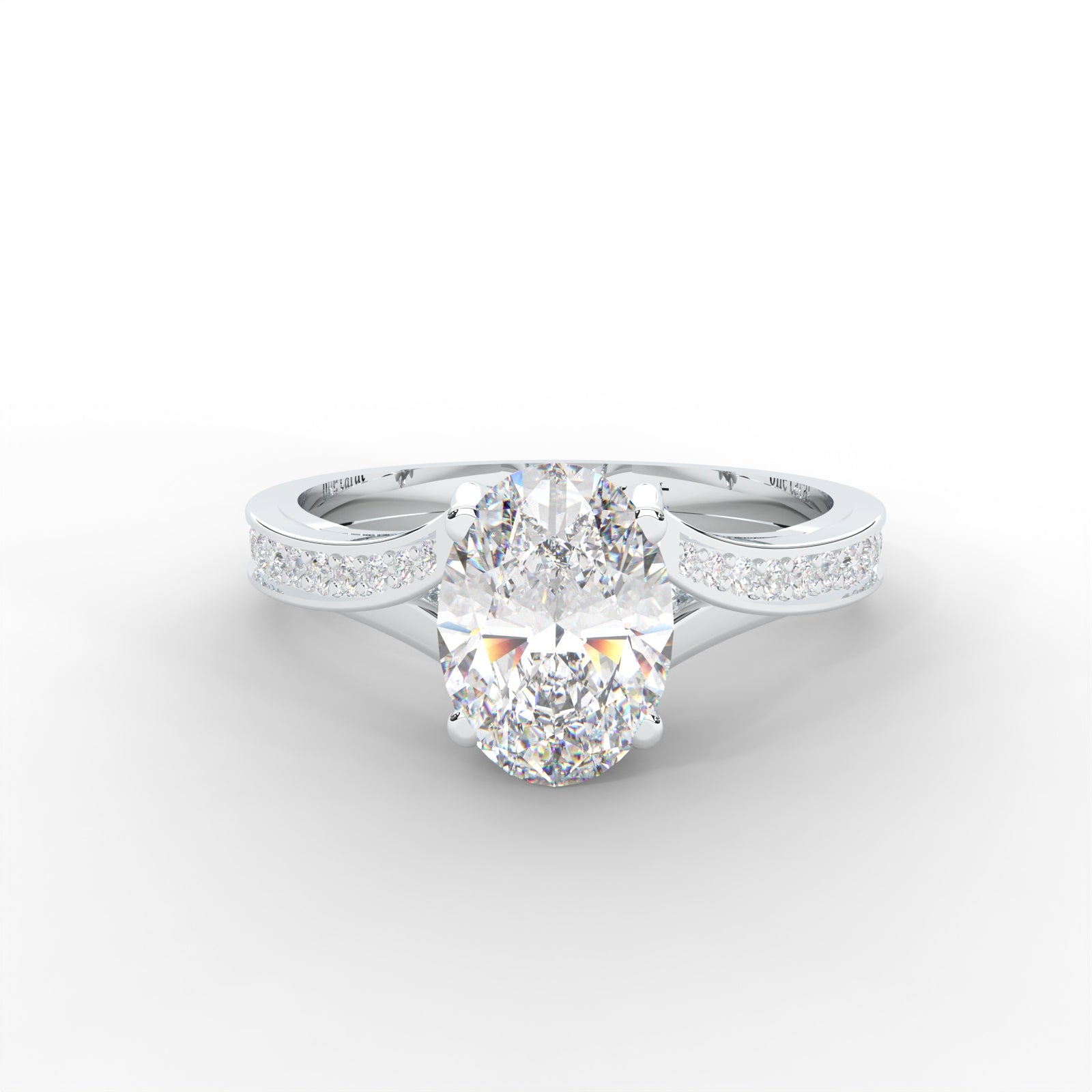 1.03 CARAT Oval Moissanite Solitaire with Side Accents Engagement Ring in 14K White Gold Plated