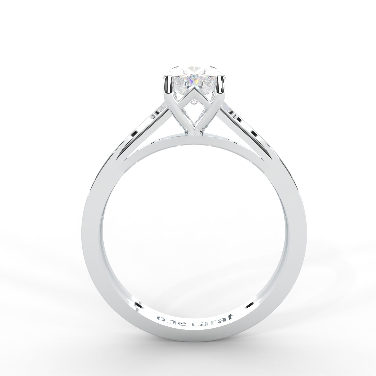 1.03 CARAT Oval Moissanite Solitaire with Side Accents Engagement Ring in 14K White Gold Plated