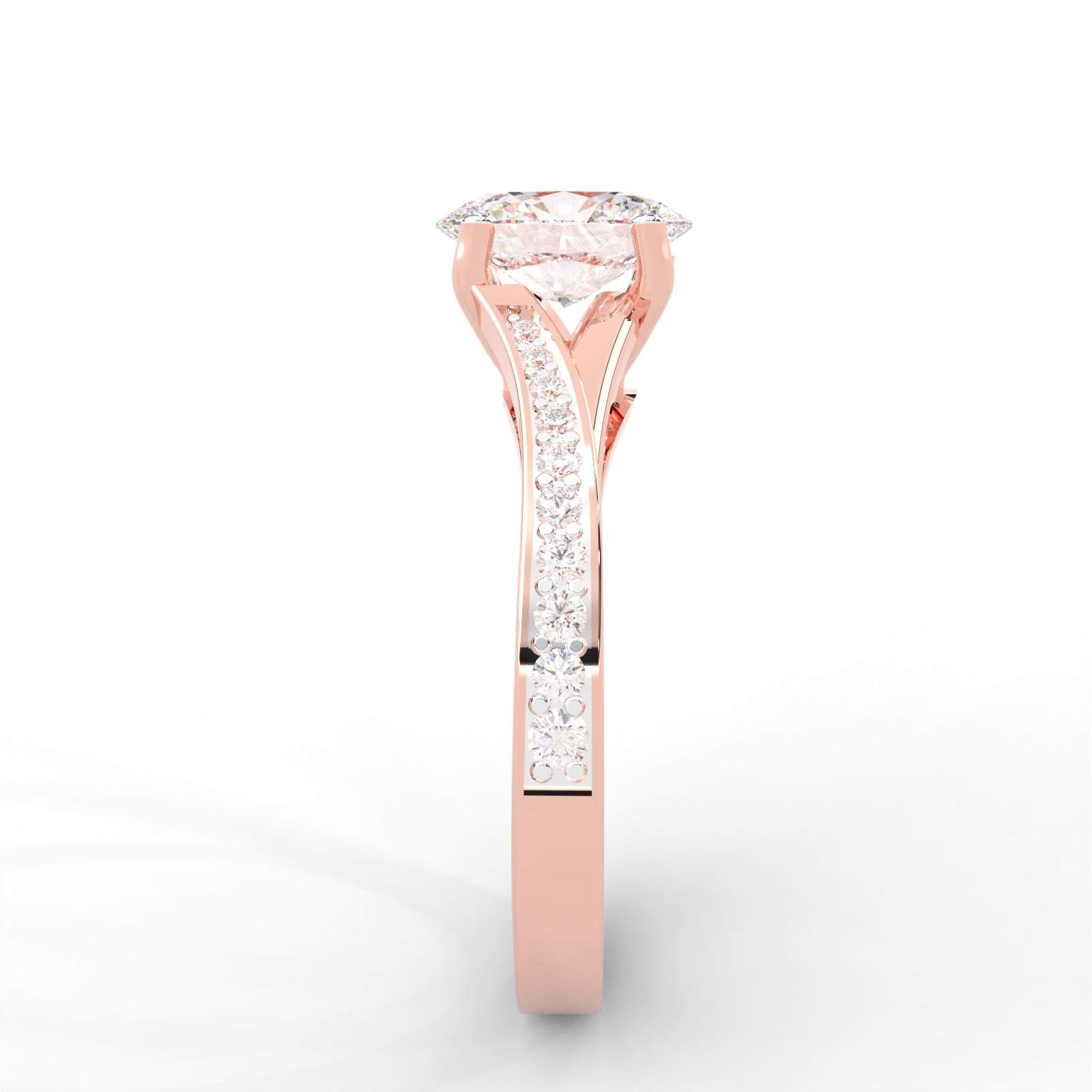 1.03 CARAT Oval Moissanite Solitaire with Side Accents Engagement Ring in 14K White Gold Plated