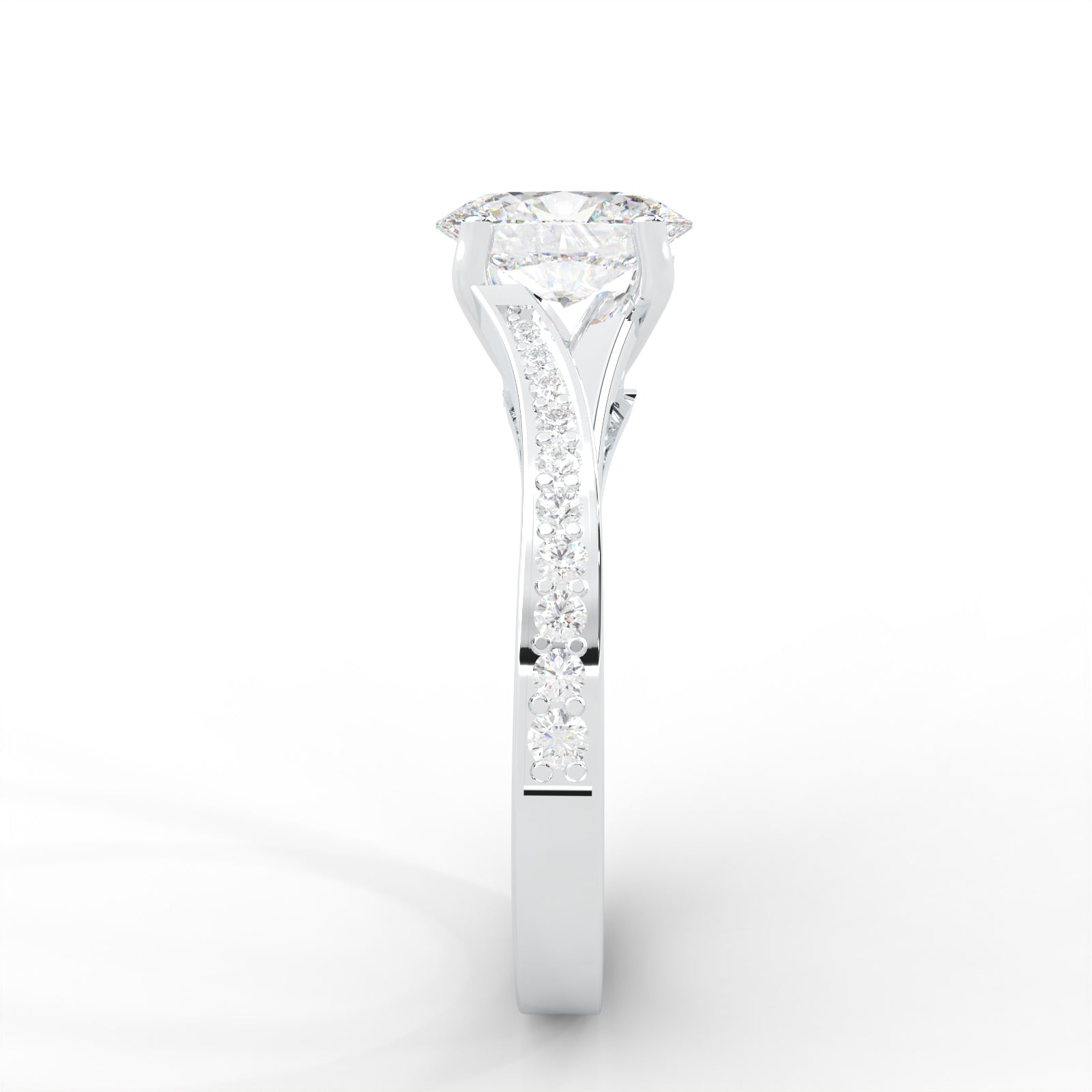 1.03 CARAT Oval Moissanite Solitaire with Side Accents Engagement Ring in 14K White Gold Plated