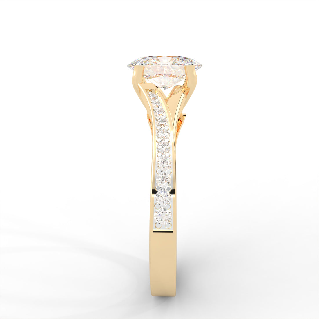 1.03 CARAT Oval Moissanite Solitaire with Side Accents Engagement Ring in 14K White Gold Plated
