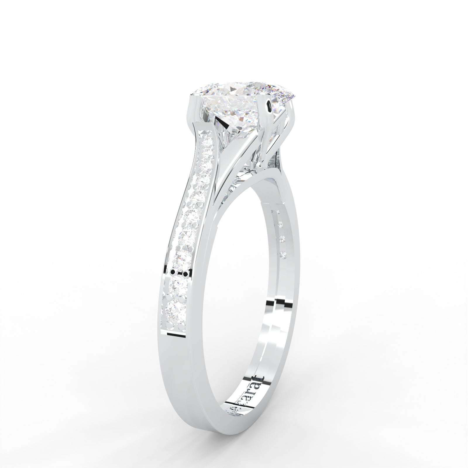 1.03 CARAT Oval Moissanite Solitaire with Side Accents Engagement Ring in 14K White Gold Plated