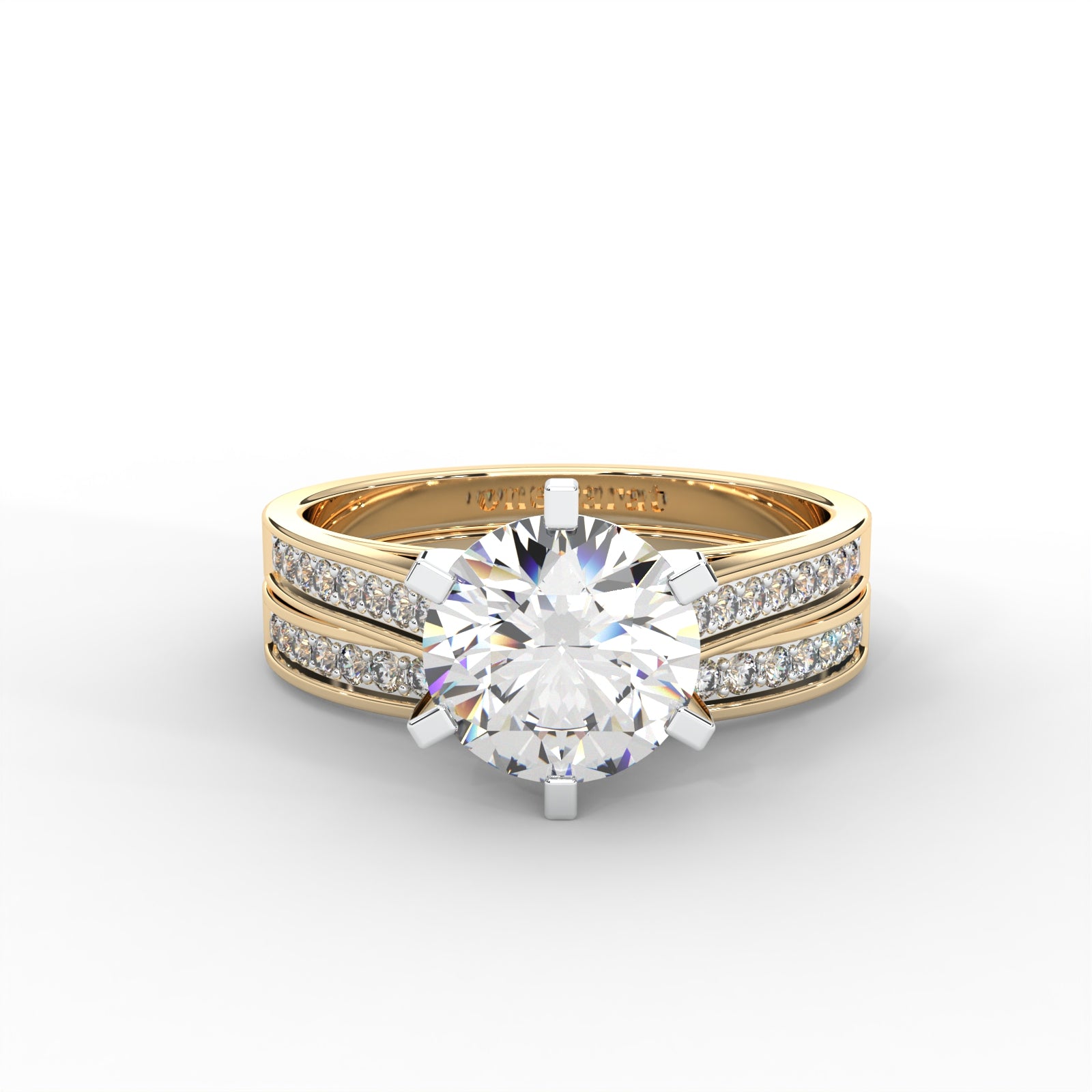 Round Moissanite Bridal Solitaire Ring Set - 1.87 CARAT, 14K Two-Tone Gold Plated