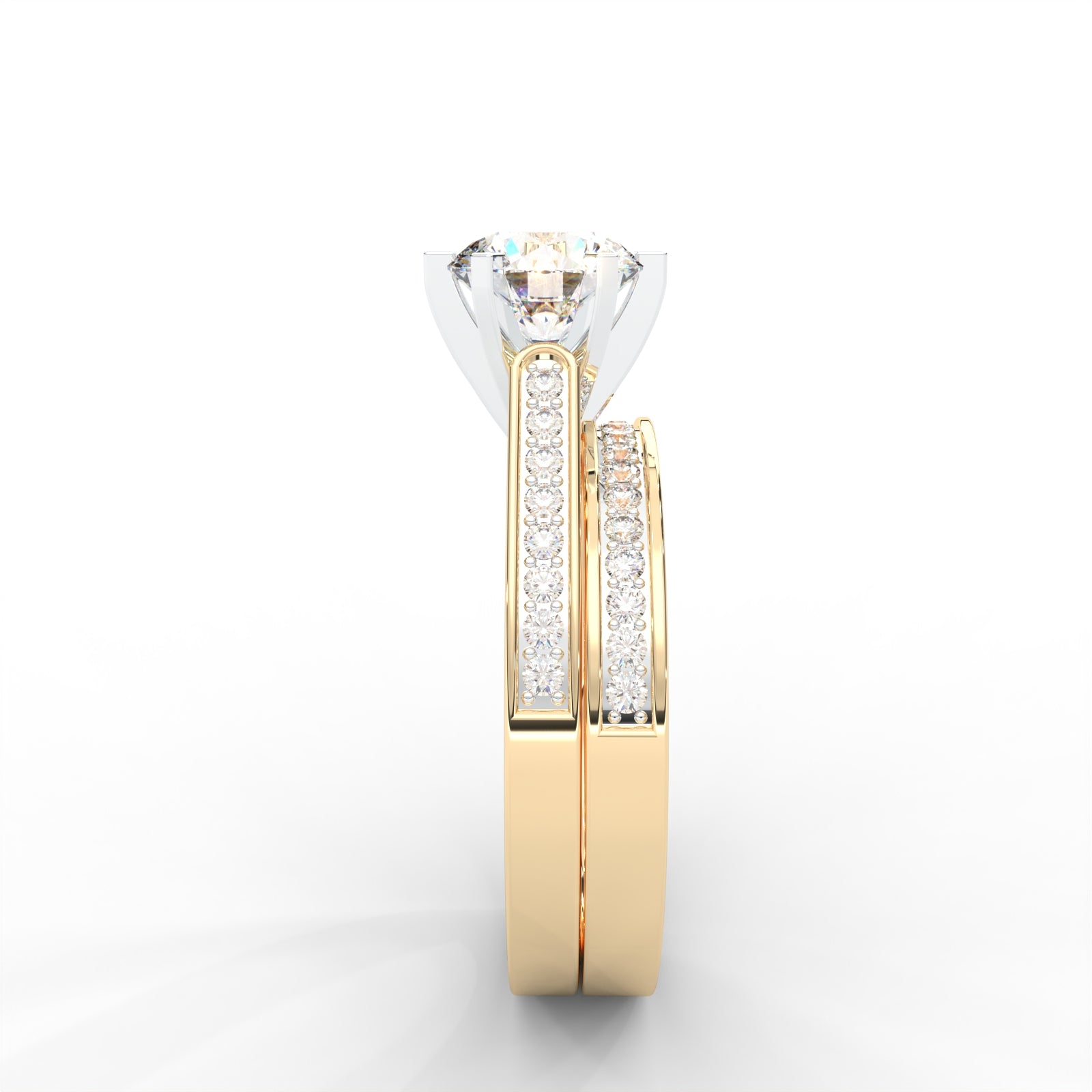 Round Moissanite Bridal Solitaire Ring Set - 1.87 CARAT, 14K Two-Tone Gold Plated