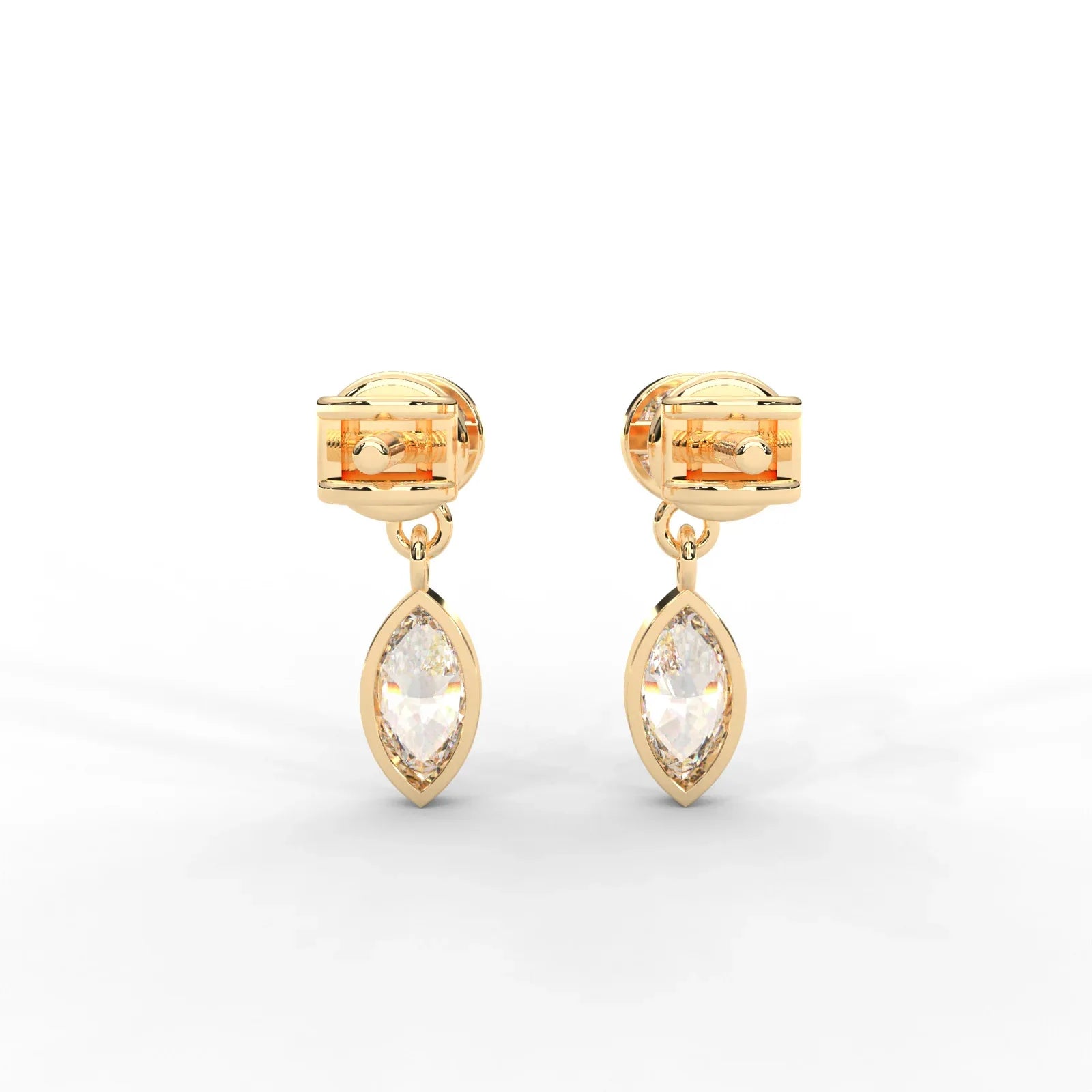 0.66 CARAT Marquise Moissanite Bezel Drop Earrings in 14K Yellow Gold Plated - One Carat