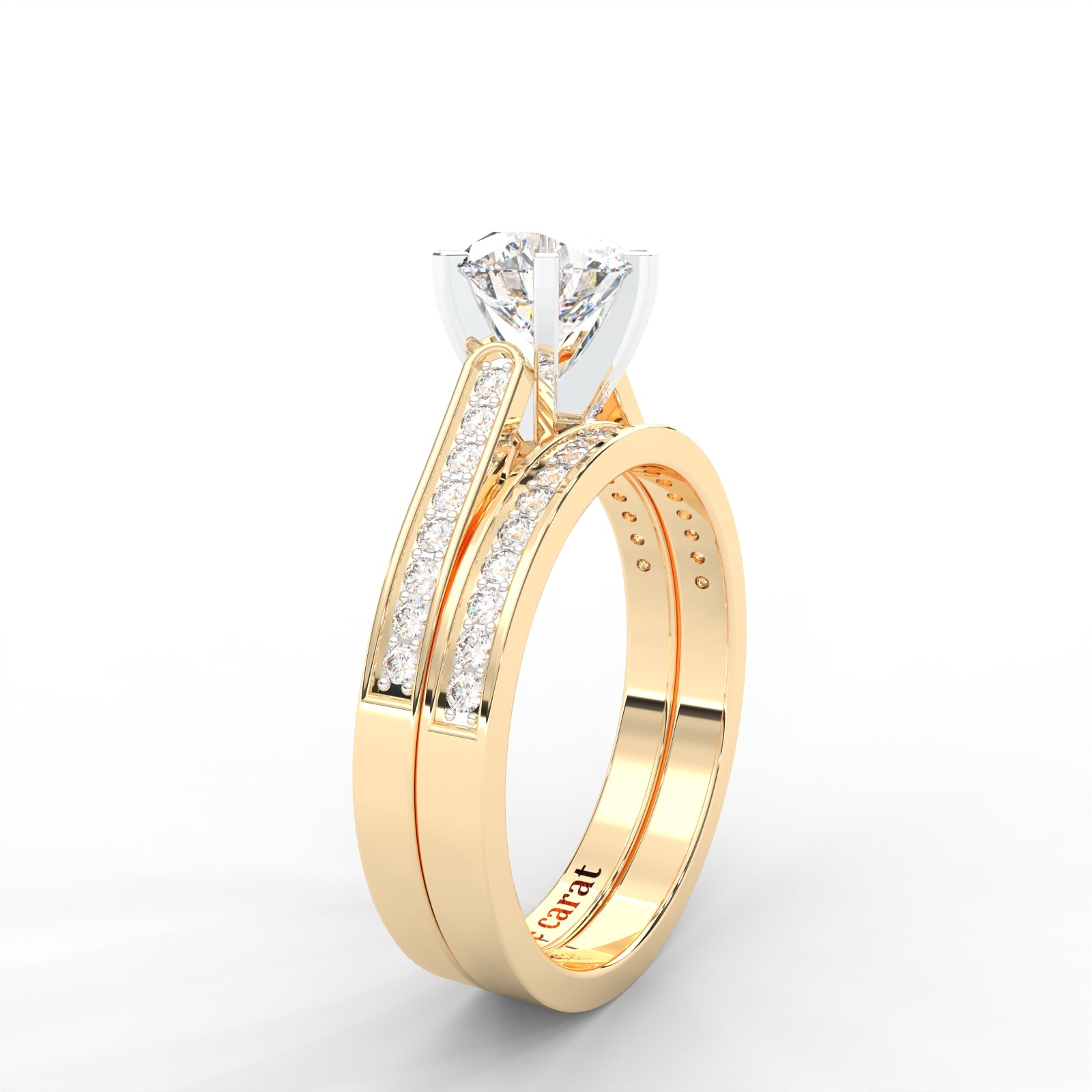 Round Moissanite Bridal Solitaire Ring Set - 1.87 CARAT, 14K Two-Tone Gold Plated