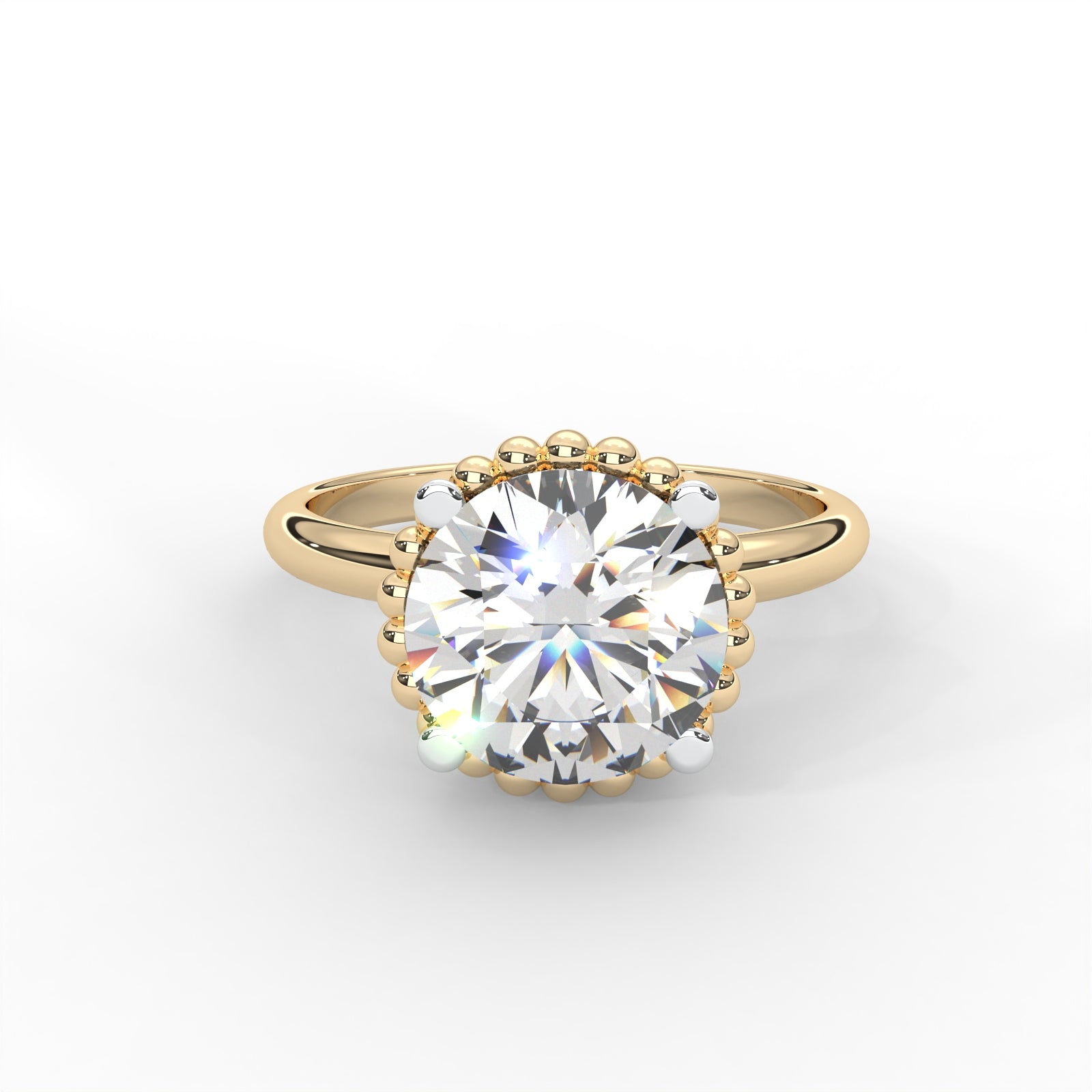 Round Moissanite Beaded Solitaire Ring - 1 CARAT in 14K Rose Gold Plated