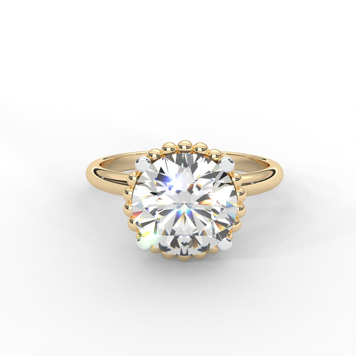Round Moissanite Beaded Solitaire Ring - 1 CARAT in 14K Rose Gold Plated