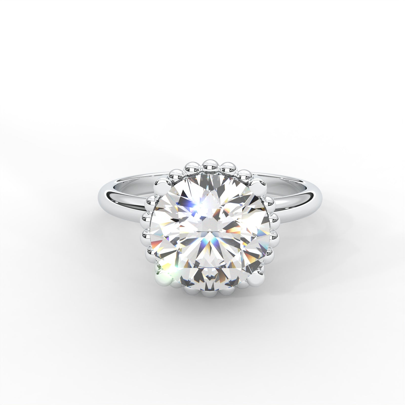 Round Moissanite Beaded Solitaire Ring - 1 CARAT in 14K Rose Gold Plated