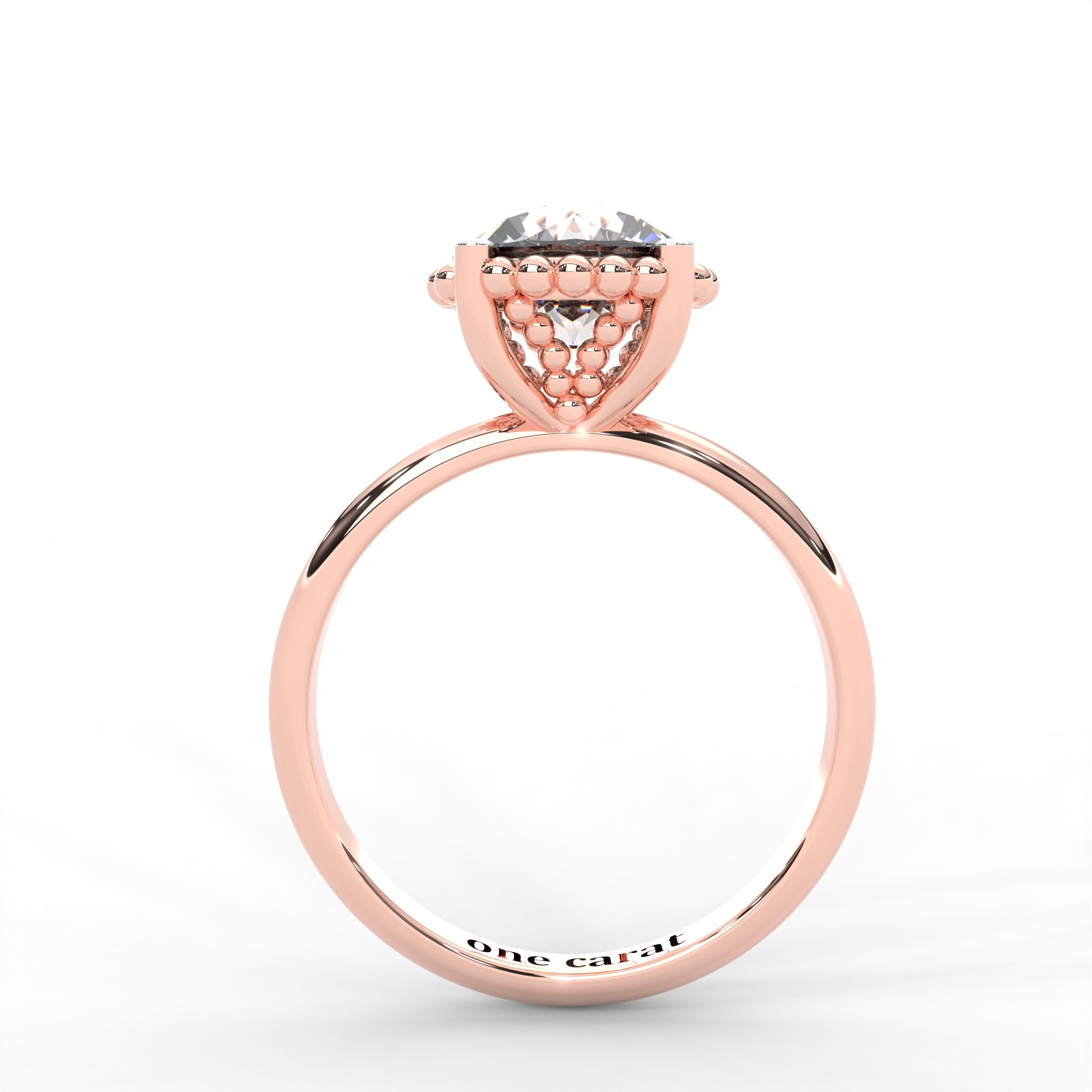 Round Moissanite Beaded Solitaire Ring - 1 CARAT in 14K Rose Gold Plated
