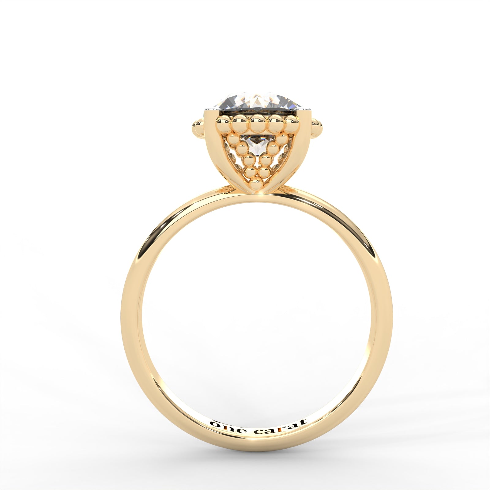 Round Moissanite Beaded Solitaire Ring - 1 CARAT in 14K Rose Gold Plated