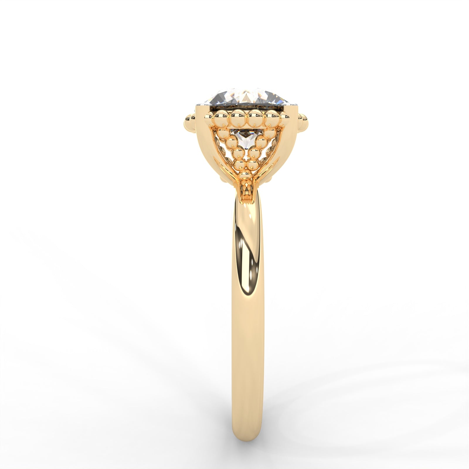 Round Moissanite Beaded Solitaire Ring - 1 CARAT in 14K Rose Gold Plated