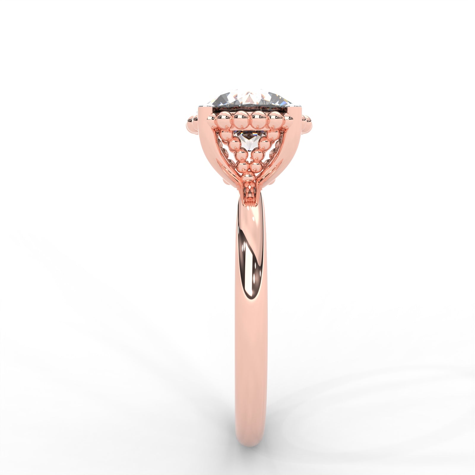 Round Moissanite Beaded Solitaire Ring - 1 CARAT in 14K Rose Gold Plated