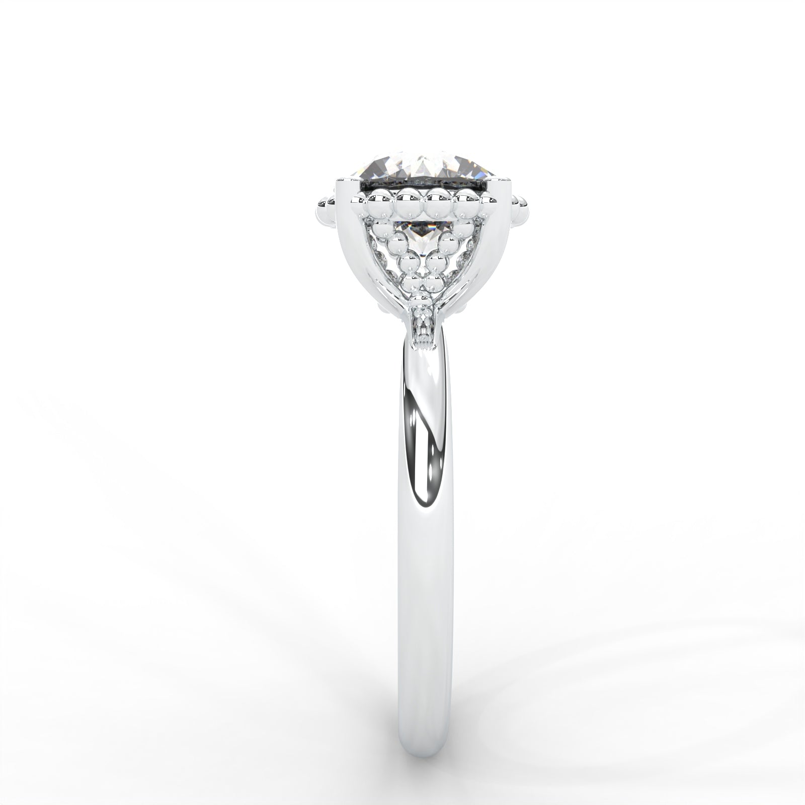 Round Moissanite Beaded Solitaire Ring - 1 CARAT in 14K Rose Gold Plated