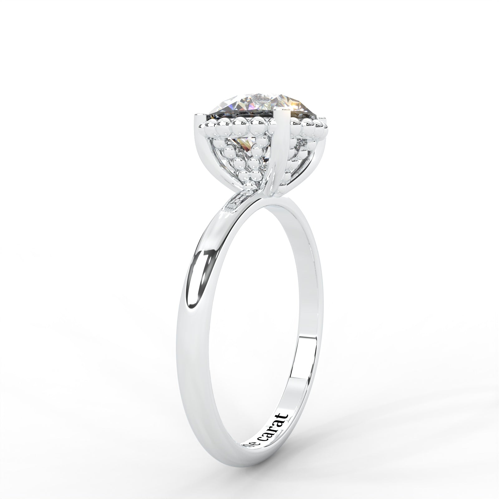 Round Moissanite Beaded Solitaire Ring - 1 CARAT in 14K Rose Gold Plated