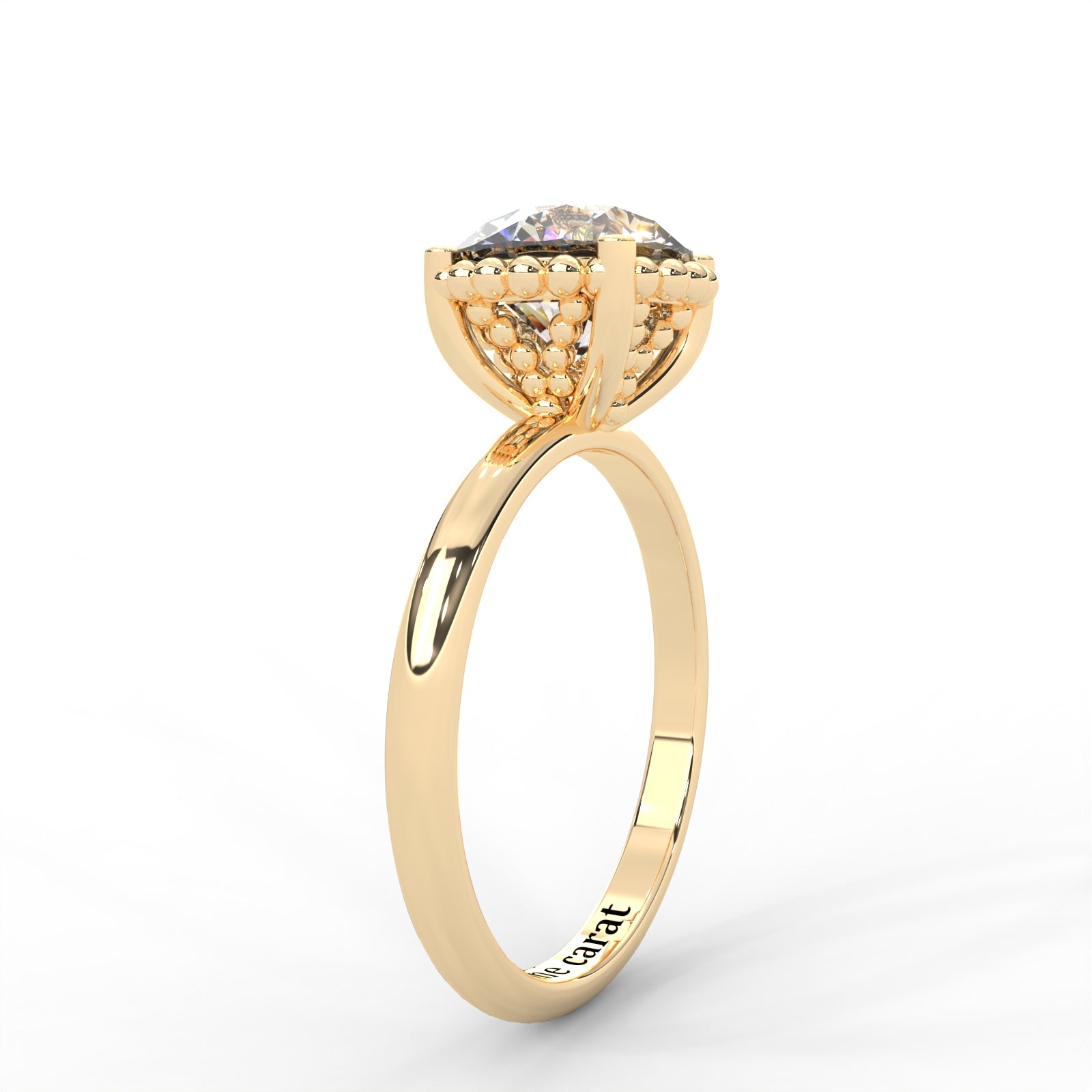 Round Moissanite Beaded Solitaire Ring - 1 CARAT in 14K Rose Gold Plated