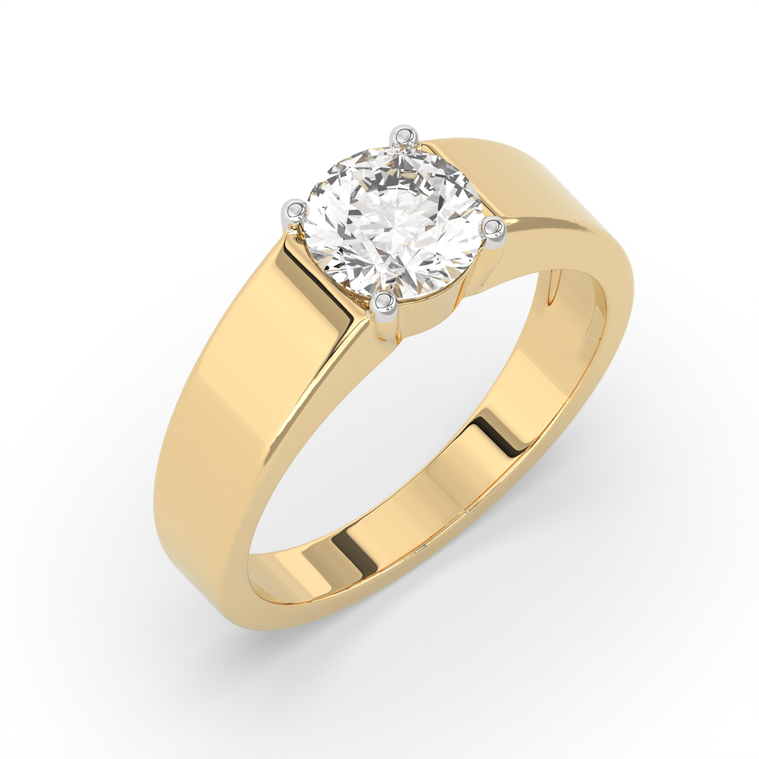 1.2 CT Round Cut Moissanite Men's Signet Ring with 7mm Solitaire in 925 Sterling Silver with 14K Gold Vermeil Plating