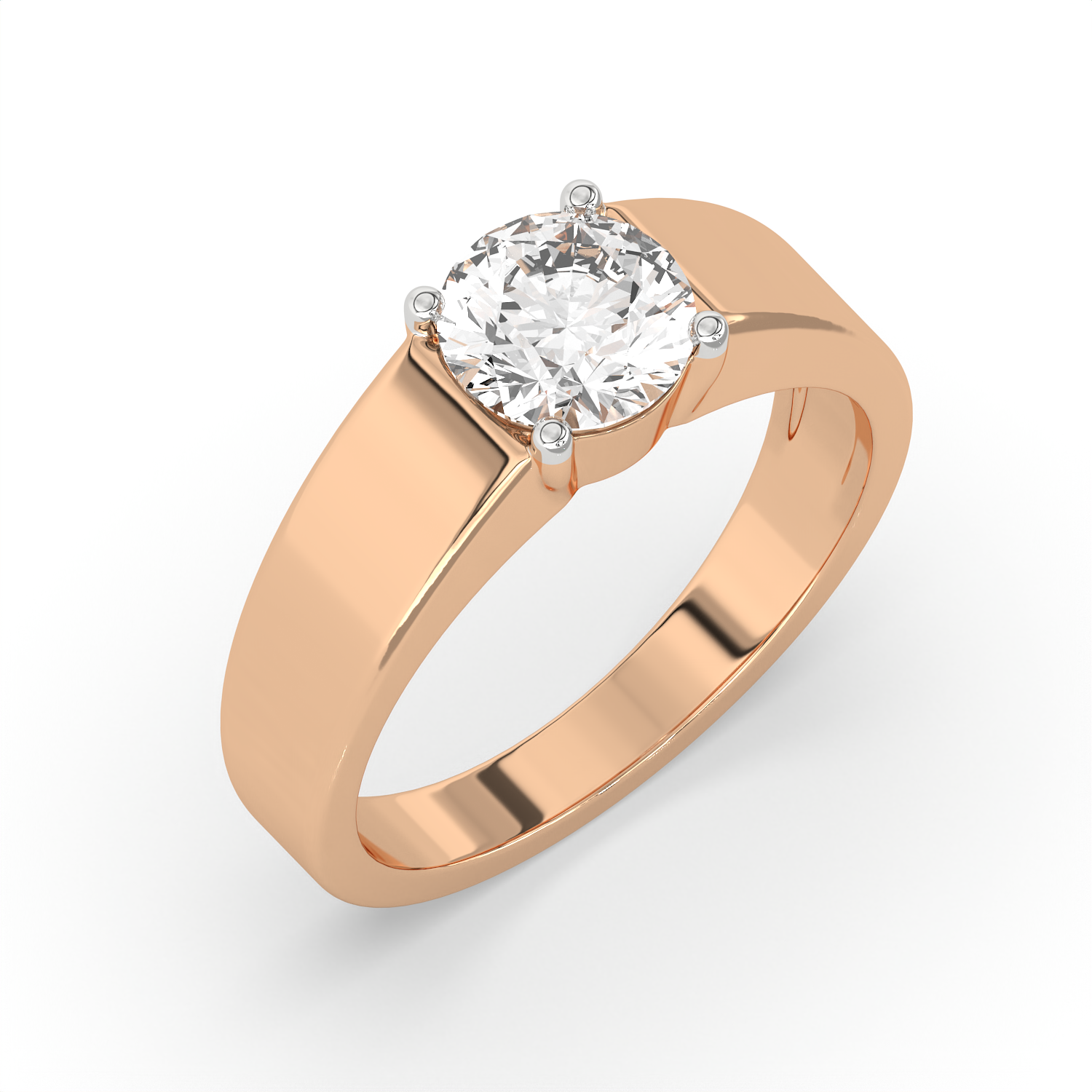 1.2 CT Round Cut Moissanite Men's Signet Ring with 7mm Solitaire in 925 Sterling Silver with 14K Gold Vermeil Plating