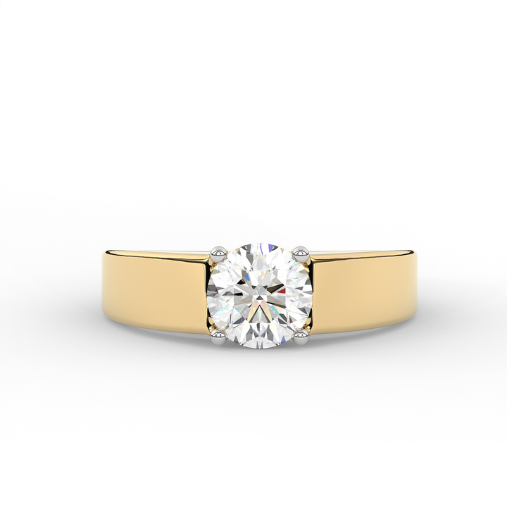 1.2 CT Round Cut Moissanite Men's Signet Ring with 7mm Solitaire in 925 Sterling Silver with 14K Gold Vermeil Plating