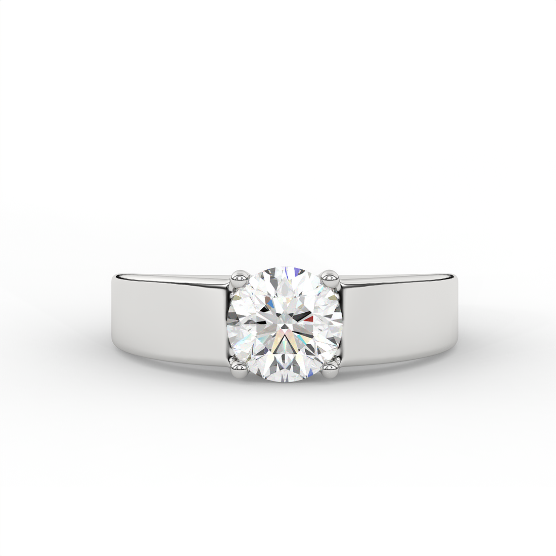 1.2 CT Round Cut Moissanite Men's Signet Ring with 7mm Solitaire in 925 Sterling Silver with 14K Gold Vermeil Plating