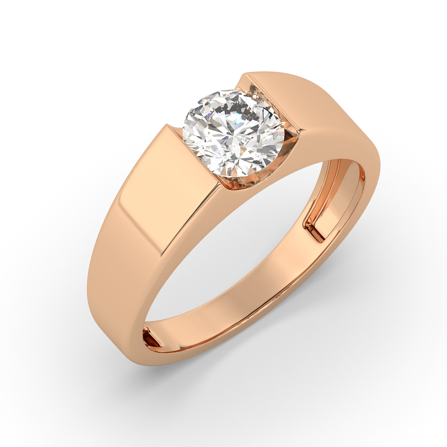 0.85 CT Round Cut Moissanite Men's Signet Ring with 6mm Solitaire in 925 Sterling Silver with 14K Gold Vermeil Plating