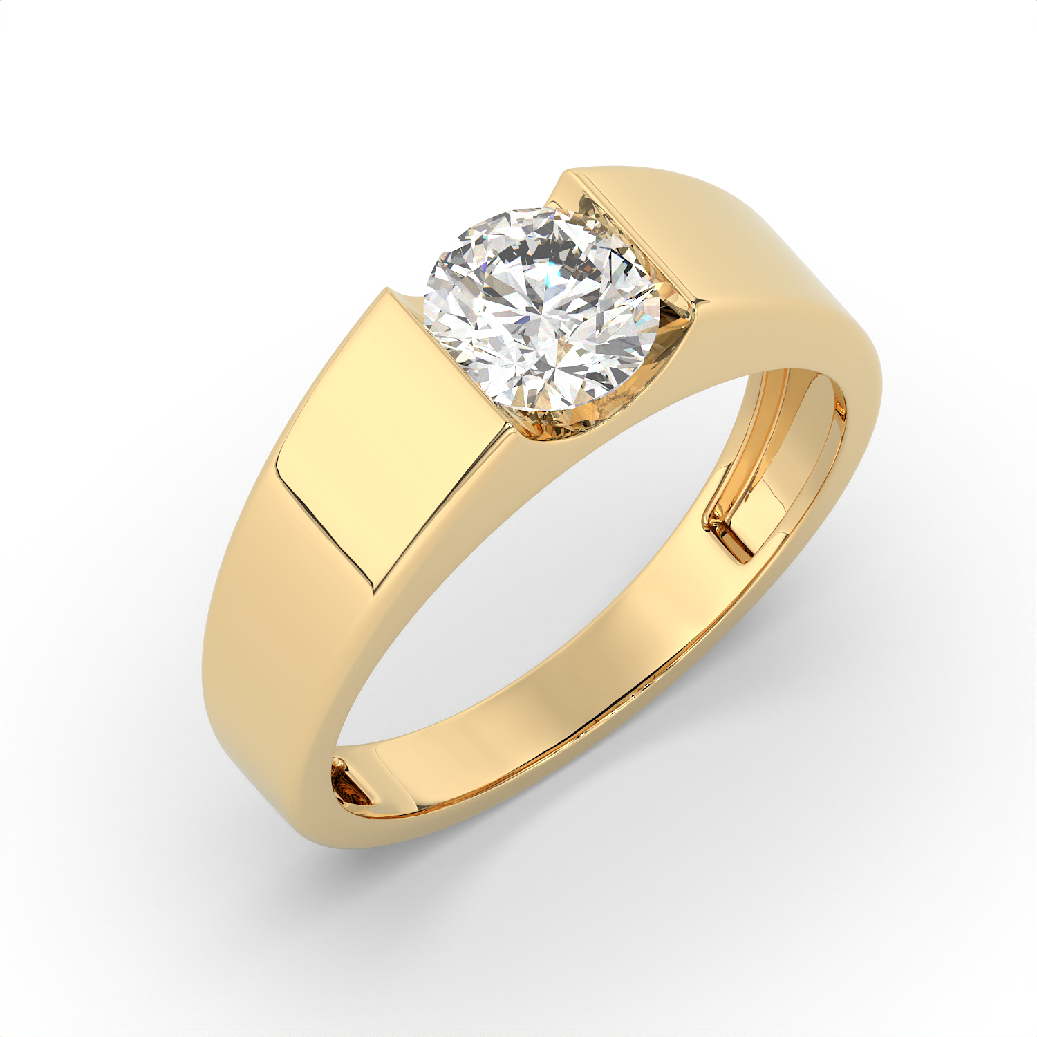 0.85 CT Round Cut Moissanite Men's Signet Ring with 6mm Solitaire in 925 Sterling Silver with 14K Gold Vermeil Plating