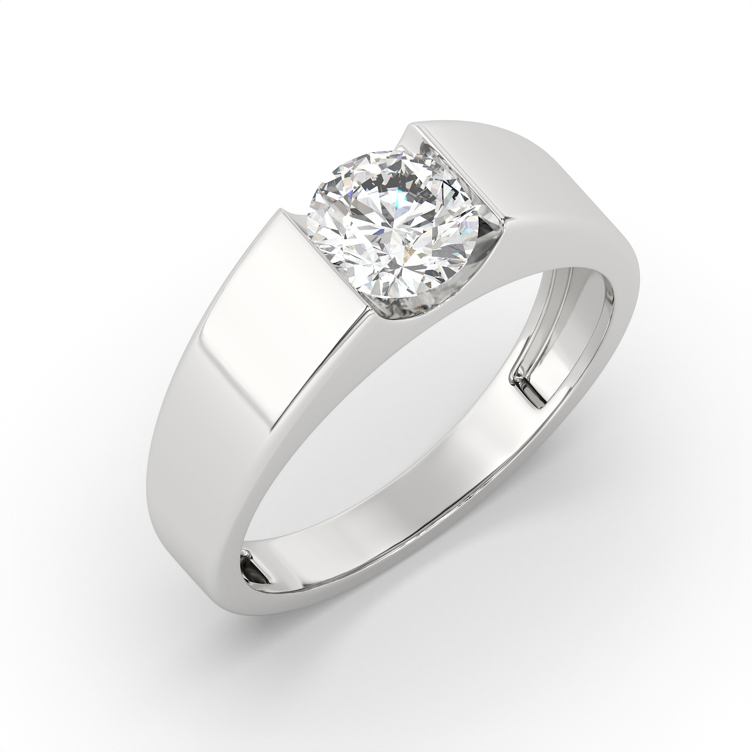 0.85 CT Round Cut Moissanite Men's Signet Ring with 6mm Solitaire in 925 Sterling Silver with 14K Gold Vermeil Plating